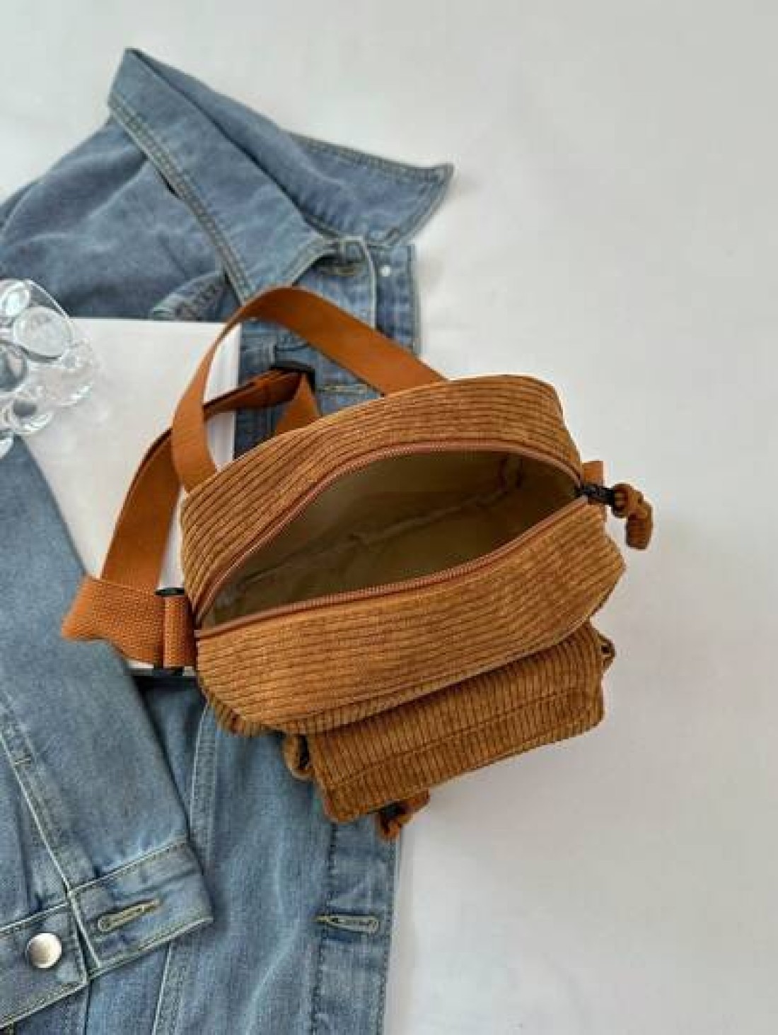 1pc Young Girl Plush Fabric Zipper Closure Casual Sling Bag Suitable For Everyday Use