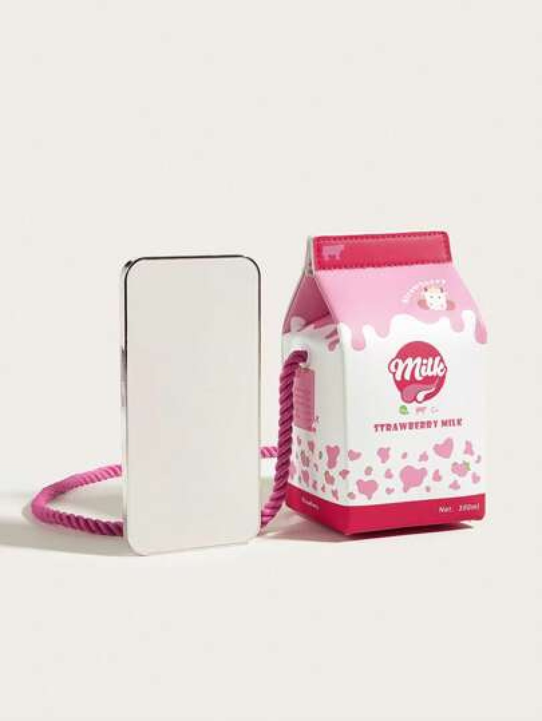 1pc Kids Pink Strawberry Cow Print PU Milk Carton Cute Cartoon 3D Fashion One Shoulder Crossbody Bag Suitable For Daily Use