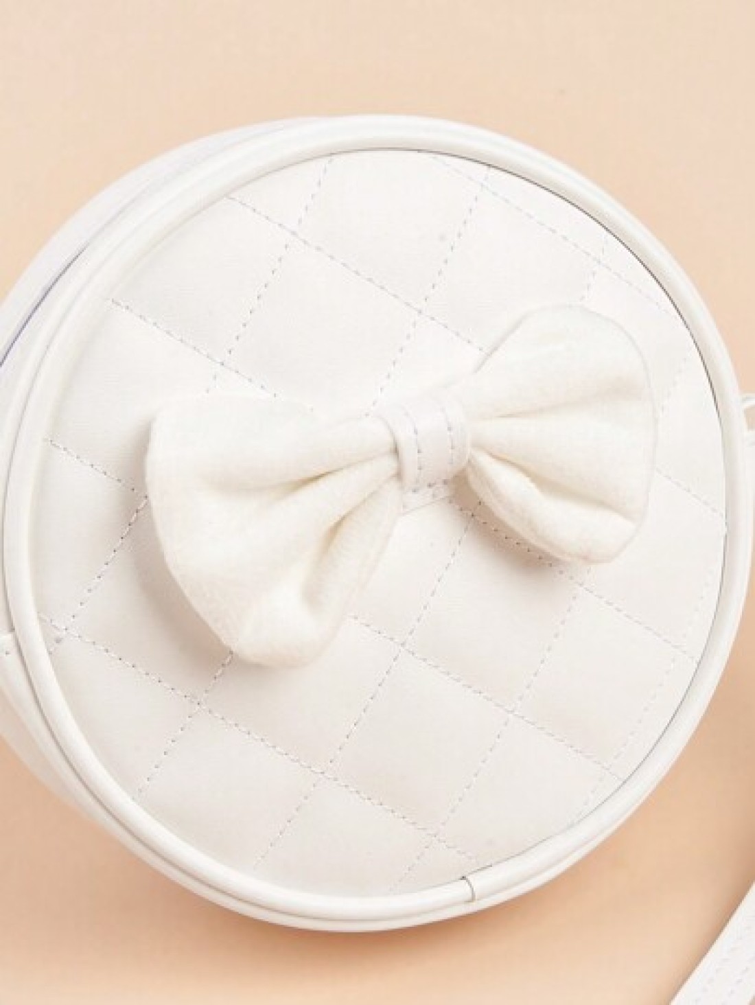 1pc Girls PU Quilt Plaid Bow Soft Sweet Round Mini Crossbody Bag Suitable For Daily Use