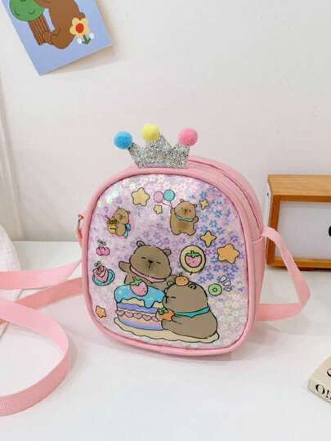 1pc Pu Zipper Closure Fashion Sweet Cute Princess Style Cartoon Capybara Shiny Square Bag Versatile Casual Highly Attractive Bag Multiple Colors To Choose From Suitable For Going Out Outdoor Daily Use