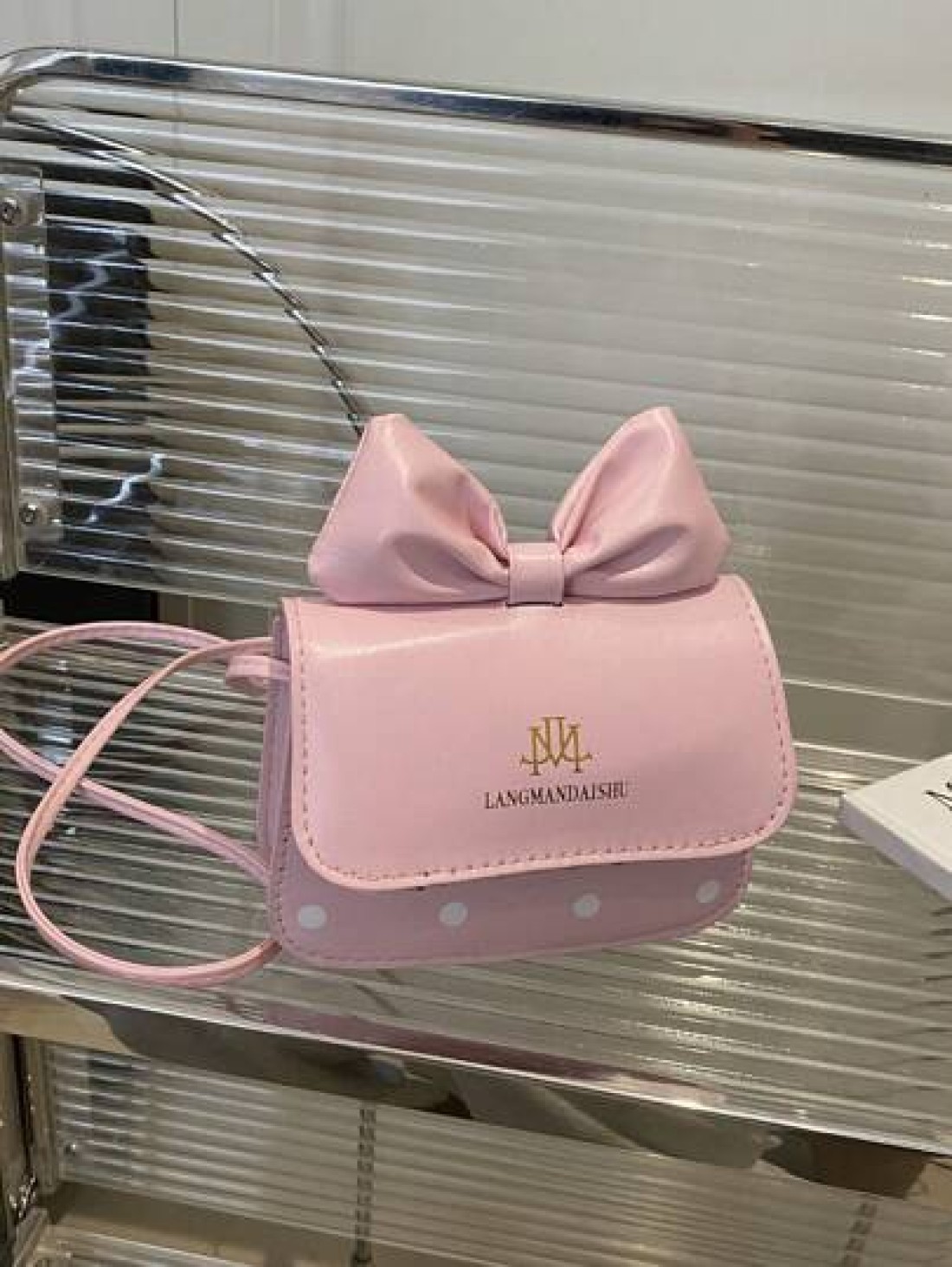 1PC Printed Polka Dot Three Dimensional Bow Underarm Bag Messenger Shoulder Girl s New Fashion Simple Small Square Summer Versatile Commuter Bag Magnetic Design Meet Basic Storage Needs Strong Practic