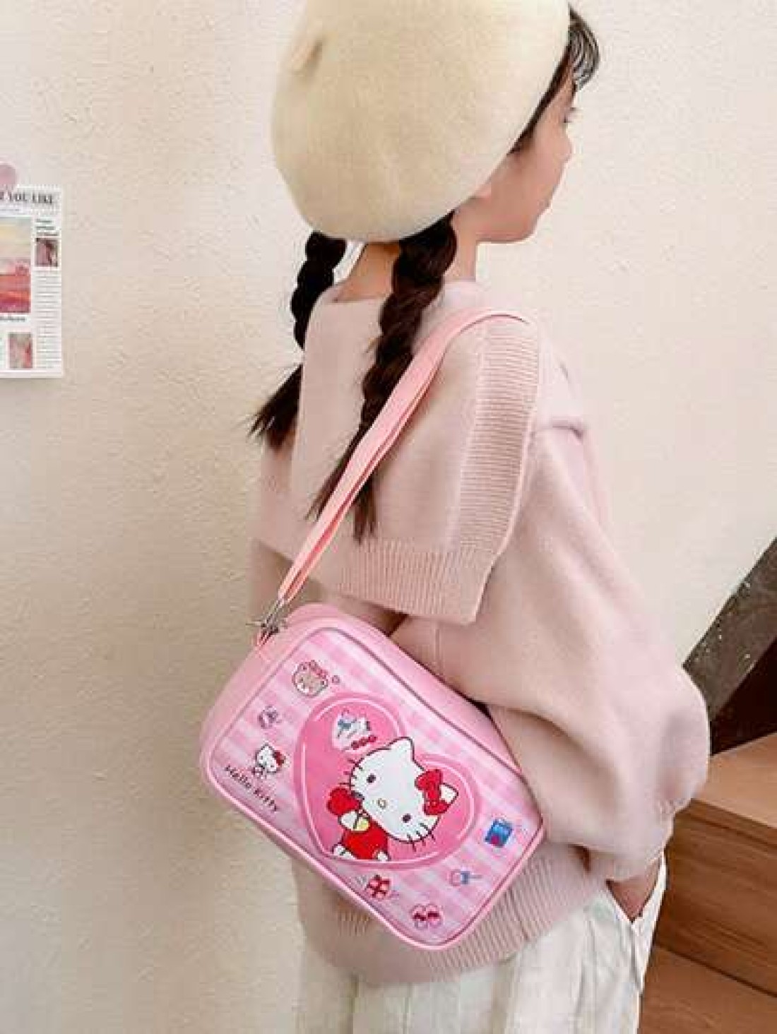 Sanrio 1pc Sanrio Fashion Versatile Girls Crossbody Shoulder Bag Kuromi Cinnamoroll Design PU Leather Kids Small Square Bag