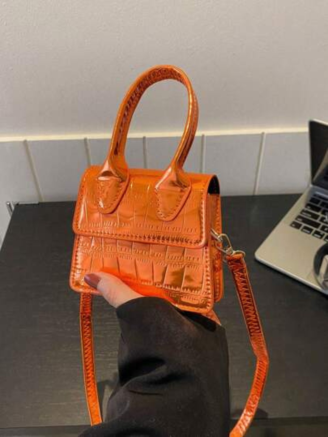 1pc New Fashion Stone Simple Hand Held Shoulder Crossbody Small Square Bag Elegant Mini Solid Color Crocodile Pattern Western Style Personalized Retro Aesthetic Casual Shoulder Crossbody Hand Held Sma