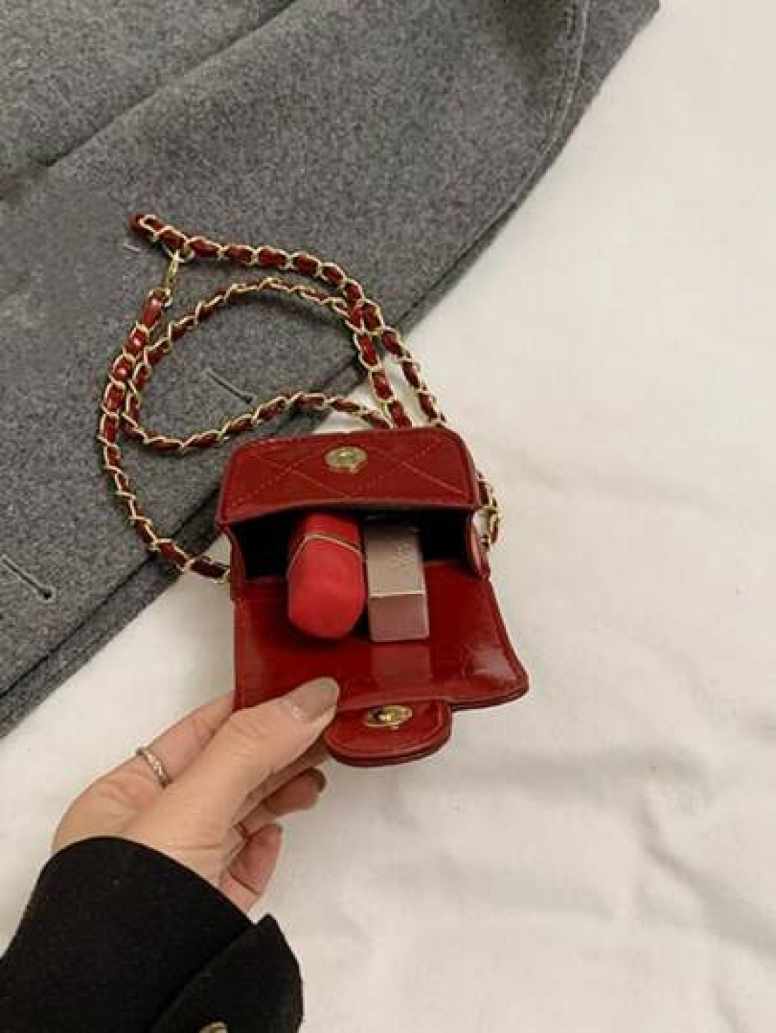 1pc Fashion Versatile Necklace Bag For Girls Solid Color Camellia Mini Crossbody Bag Quilted Embroidery Earbud Case