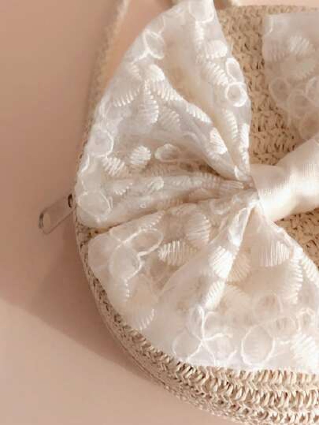 1pc Girls Lace Bowknot Straw Crossbody Bag Kids Coin Purse For Travel Beach