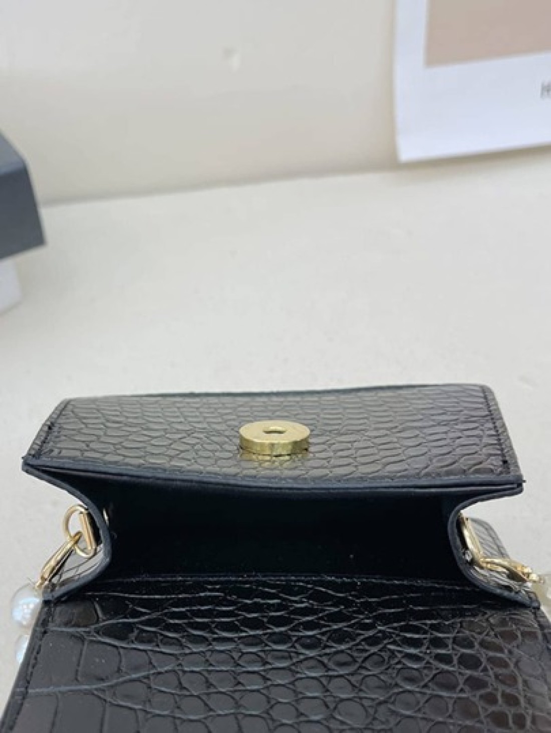 Girls Crocodile Embossed Bow Decor Square Bag