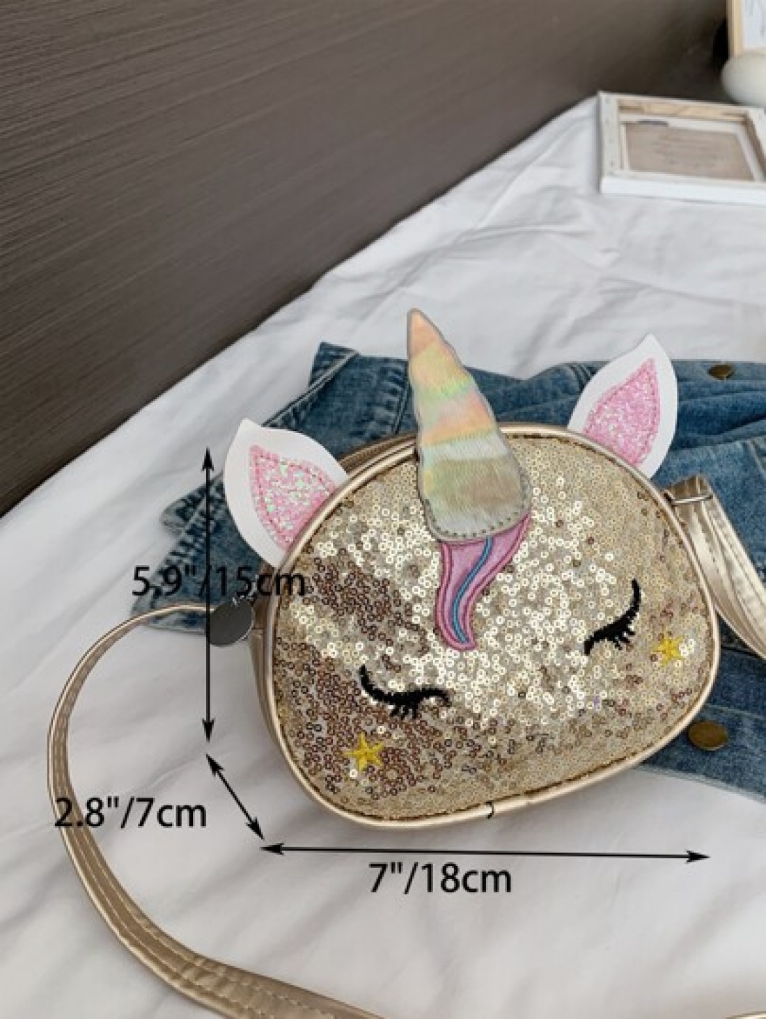 Girls Sequin Cartoon Embroidered Ear Decor Novelty Bag