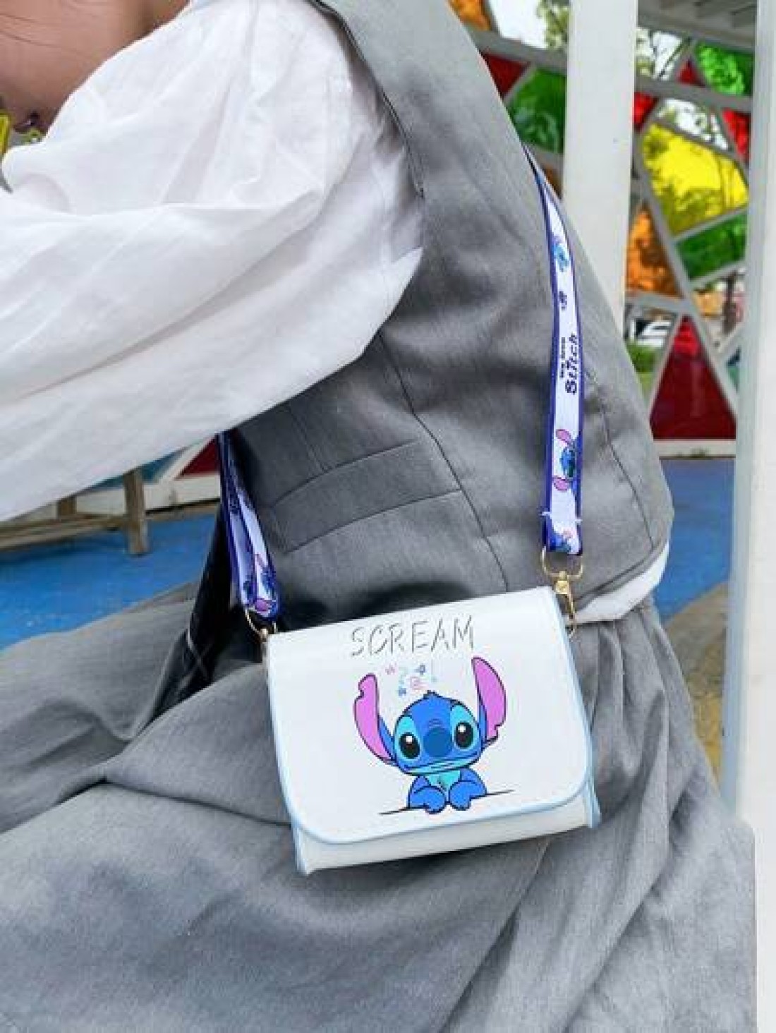 Disney 1pc Disney Stitch Cartoon Fashion Kids One Shoulder Crossbody Snack Bag Cute Stylish For Girls