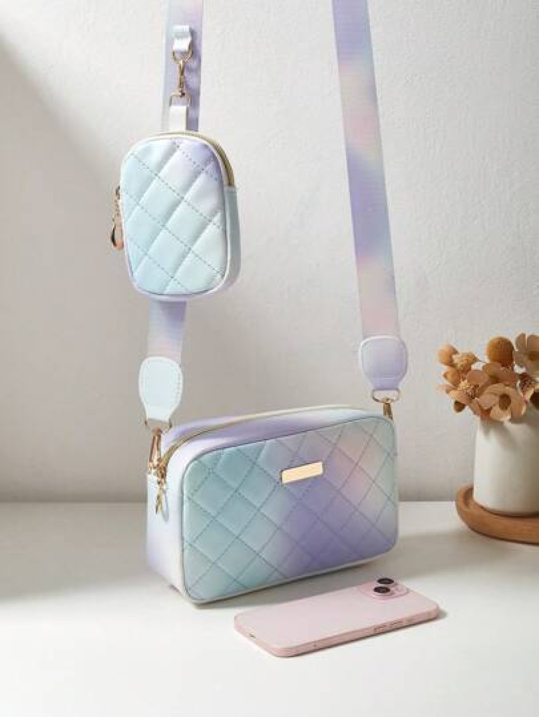 1pc Girl s Mini Wavy Pattern Embossed Letter Bag Mobile Phone Bag Coin Purse