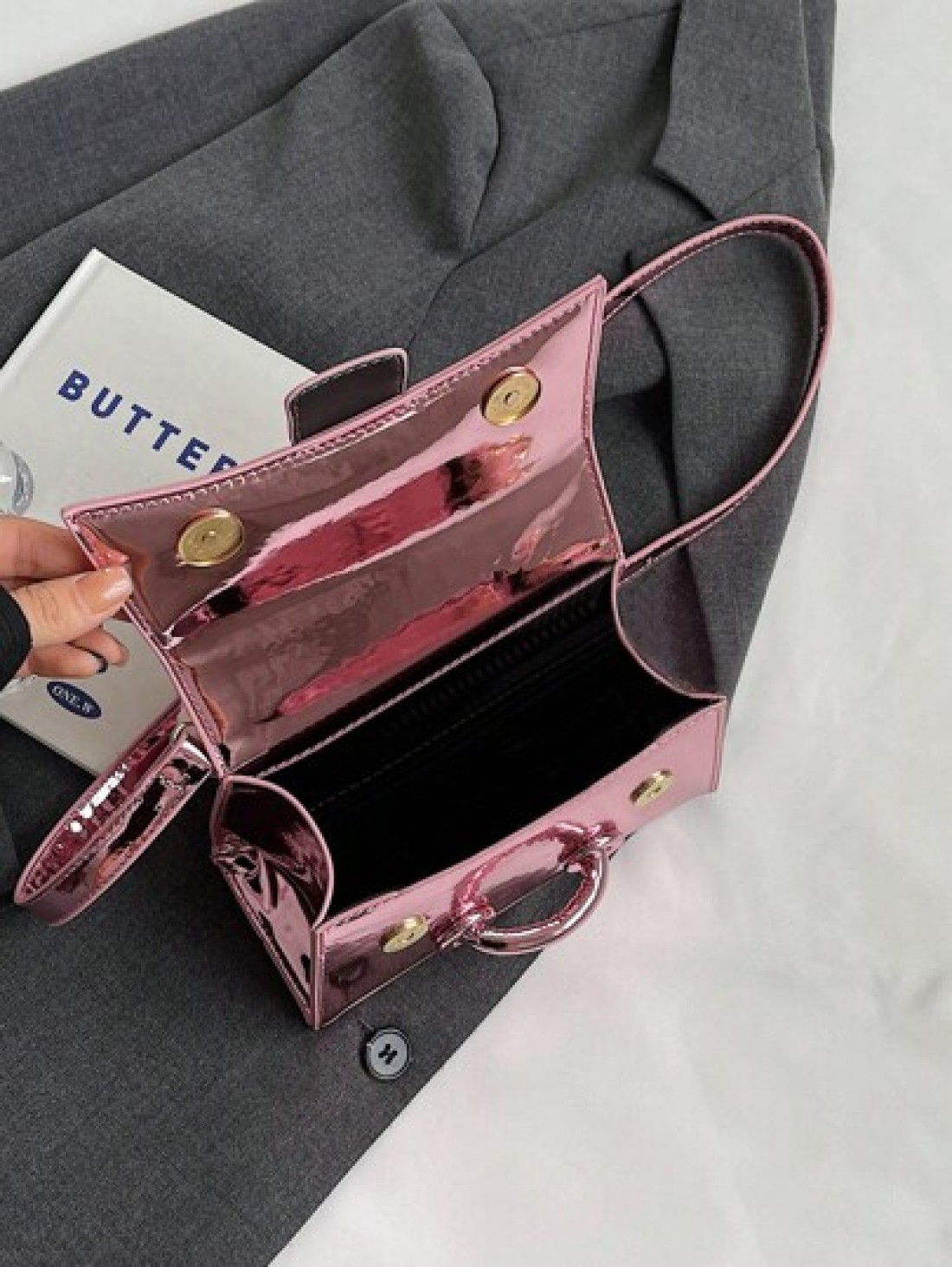 Solid Color Pu Leather Mini Children s Handbag With Metallic Texture