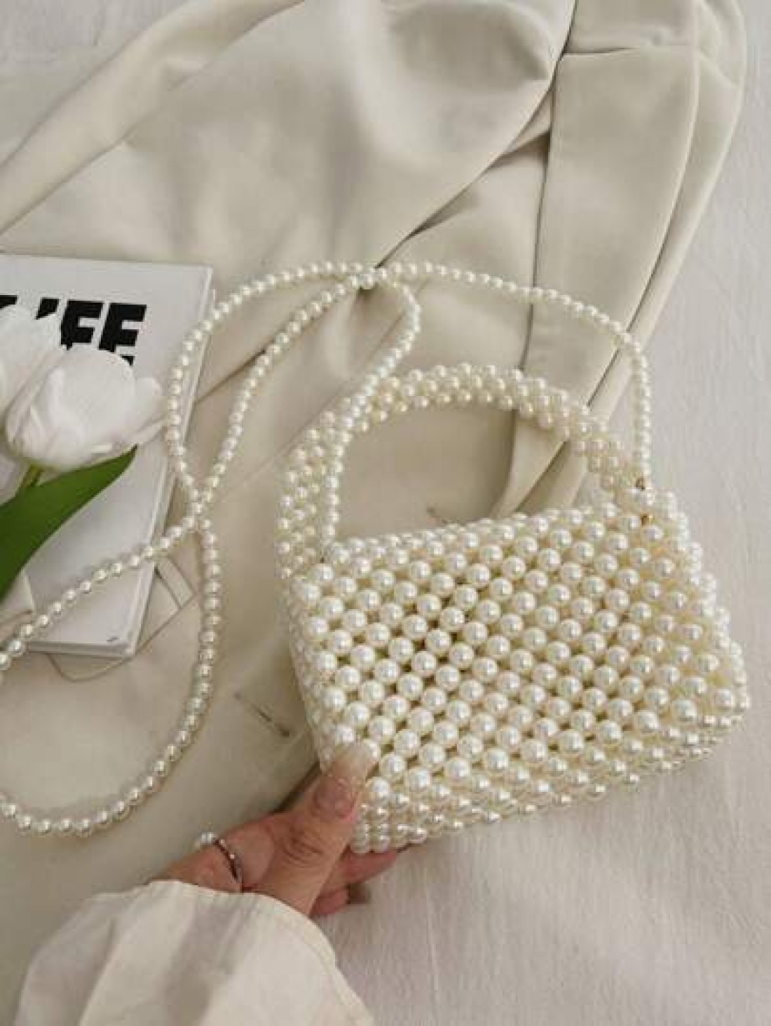 1pc Beaded Handbag Fashion Pearl Small Shoulder Bag Spring Summer