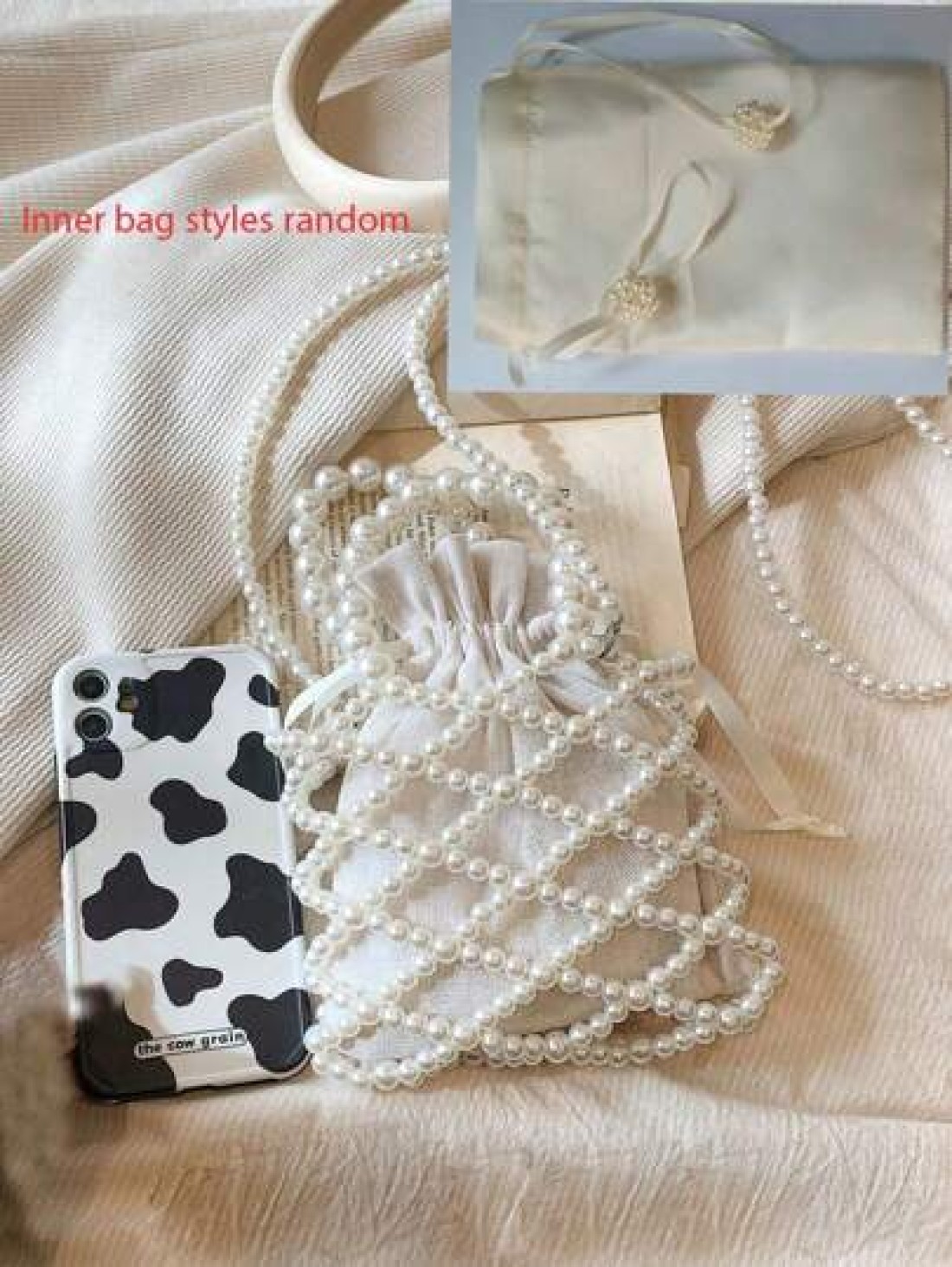 1PC French Retro Fairy Bag Woven Beaded Bucket Bag Hand Held Crossbody Bag Early Spring Pearl Bag Niche Design Hollow Pearl Bag Perfect Gift For Girls Suitable For Daily Use Random Style