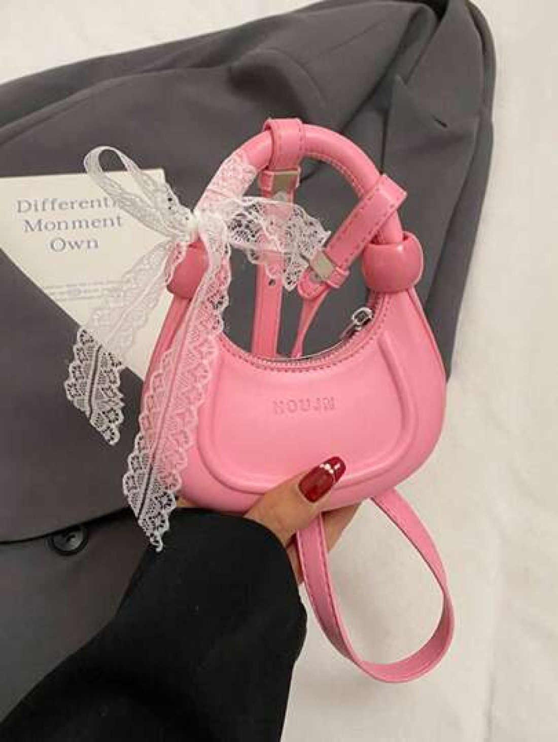 1pc New Fashion Solid Color Simple Crescent Moon Handbag Mini Crossbody Bag