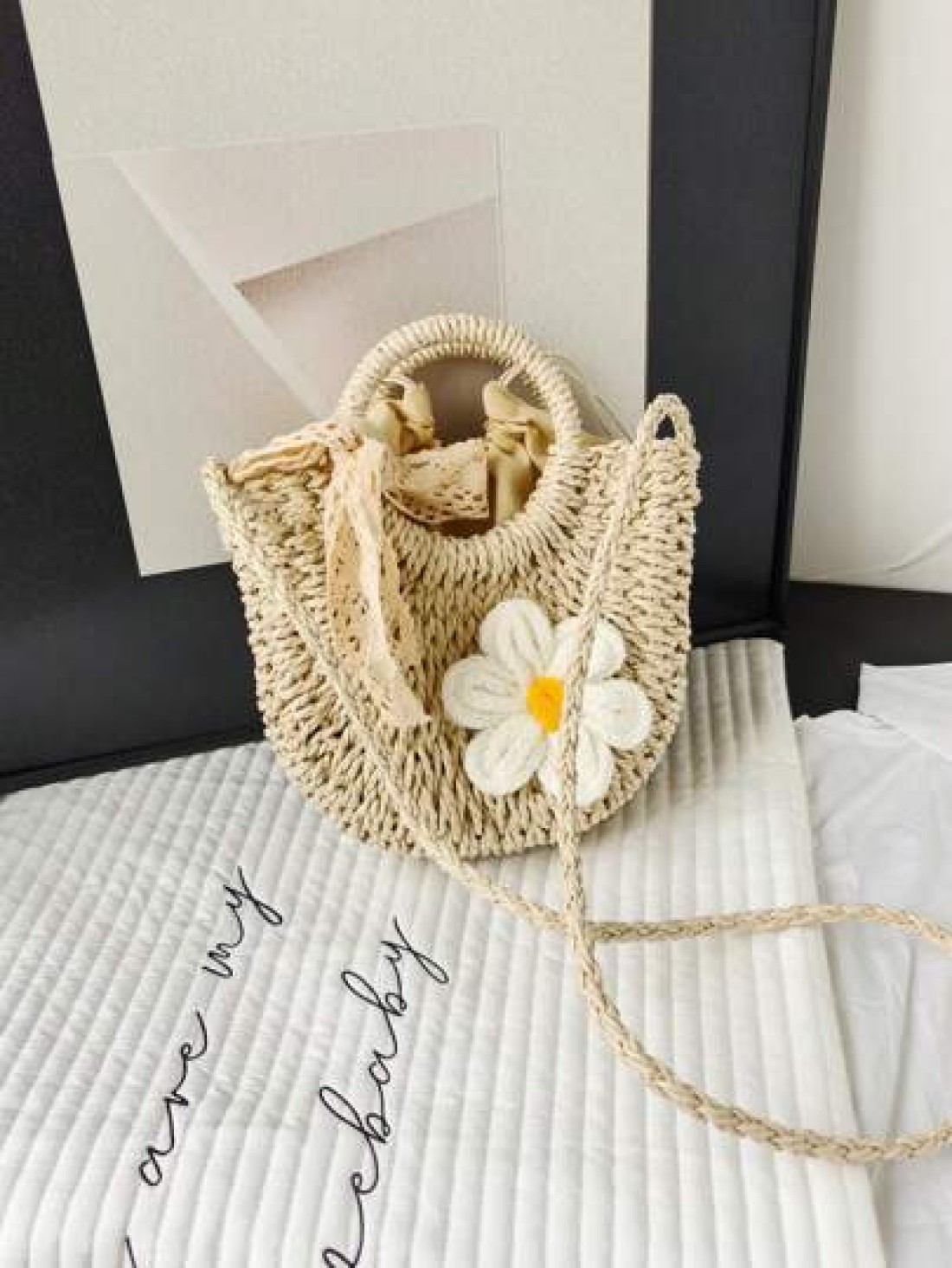 1pc Handbag Drawstring Opening And Closing This Year s Popular Handmade Sunflower Woven Bag For Girl 2025 New Ins Versatile Summer Messenger Bag Shoulder Handbag Comfortable Shoulder Strap Suitable Fo