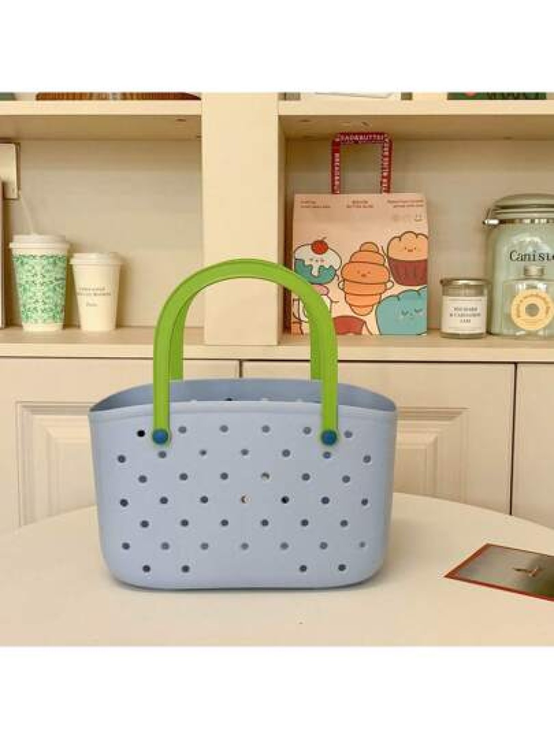 1pc New Fashion Silicone Perforated Tote Bag Casual Shopping Basket Handbag