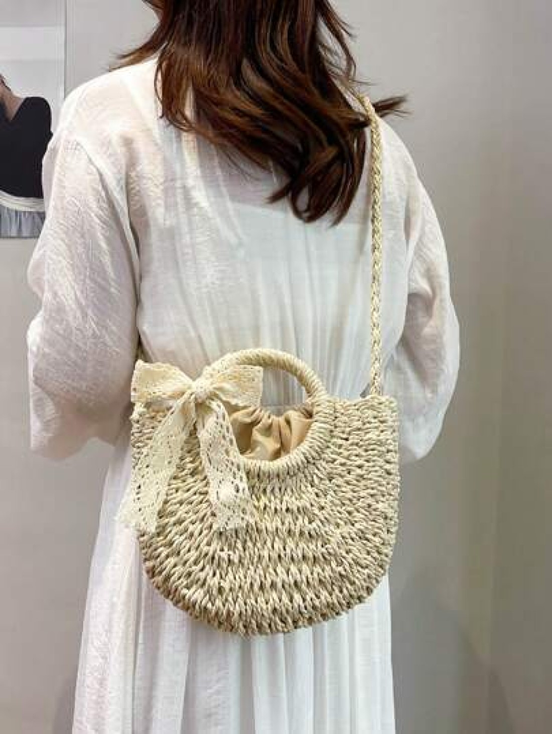 1pc Girls Vacation Style Drawstring Pockets Shoulder Handbag Casual Crossbody Bag Suitable For Summer Vacation