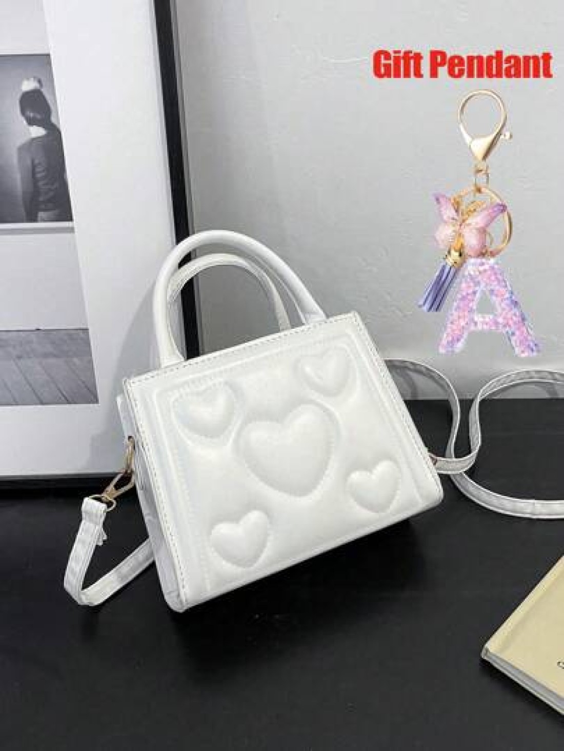 1pc Vintage Heart Quilted Handbag Casual Shoulder Crossbody Bag For Daily Use 1pc Purple Gift Pendant