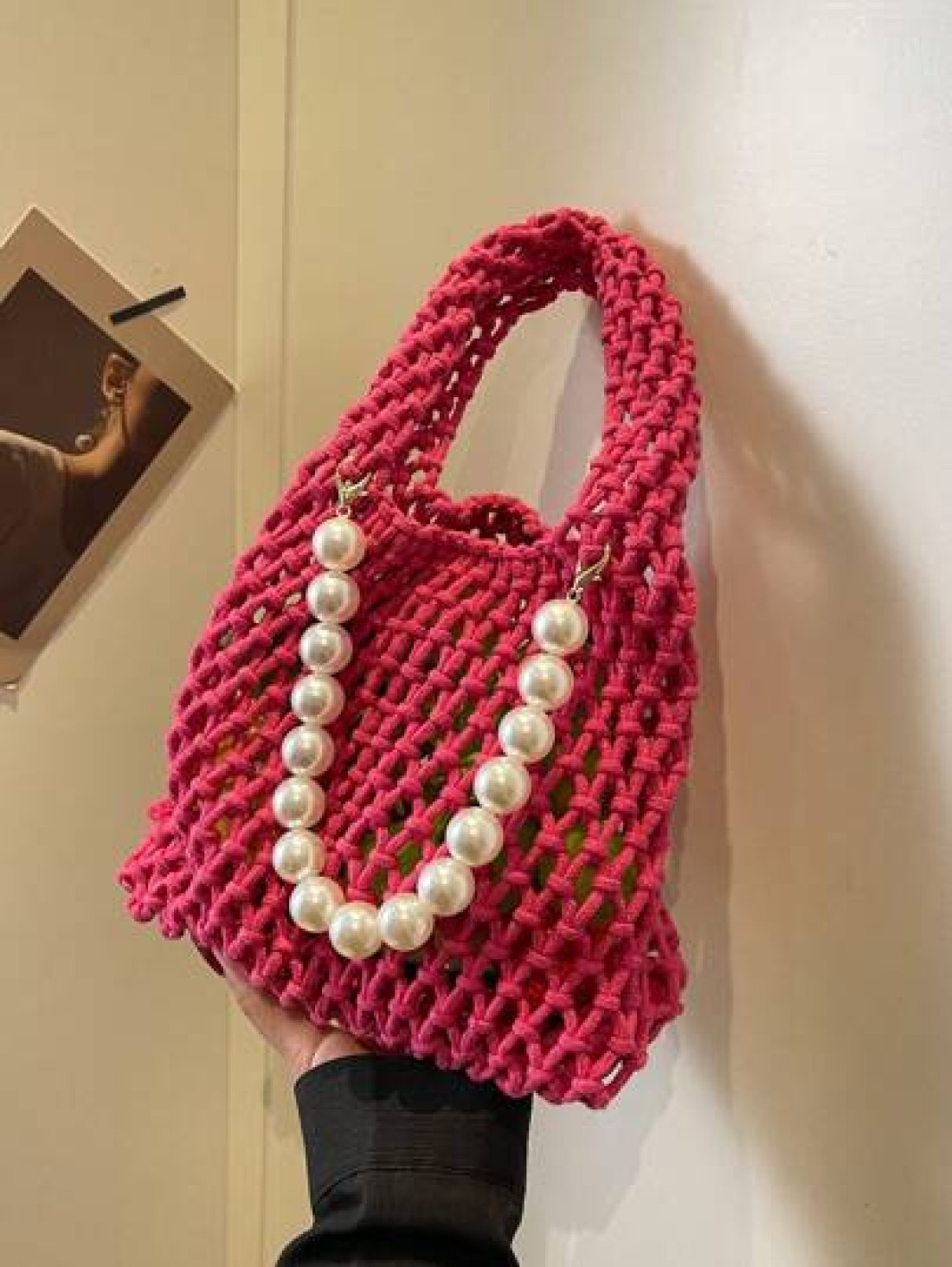 1pc Handbag Open Top Opening And Closing Niche Pearl Hollow Design Bag For Girl New Summer Fashion Braided Small Bag Casual And Versatile Beach Bag Suitable For Daily Outings And Vacations A Perfect G
