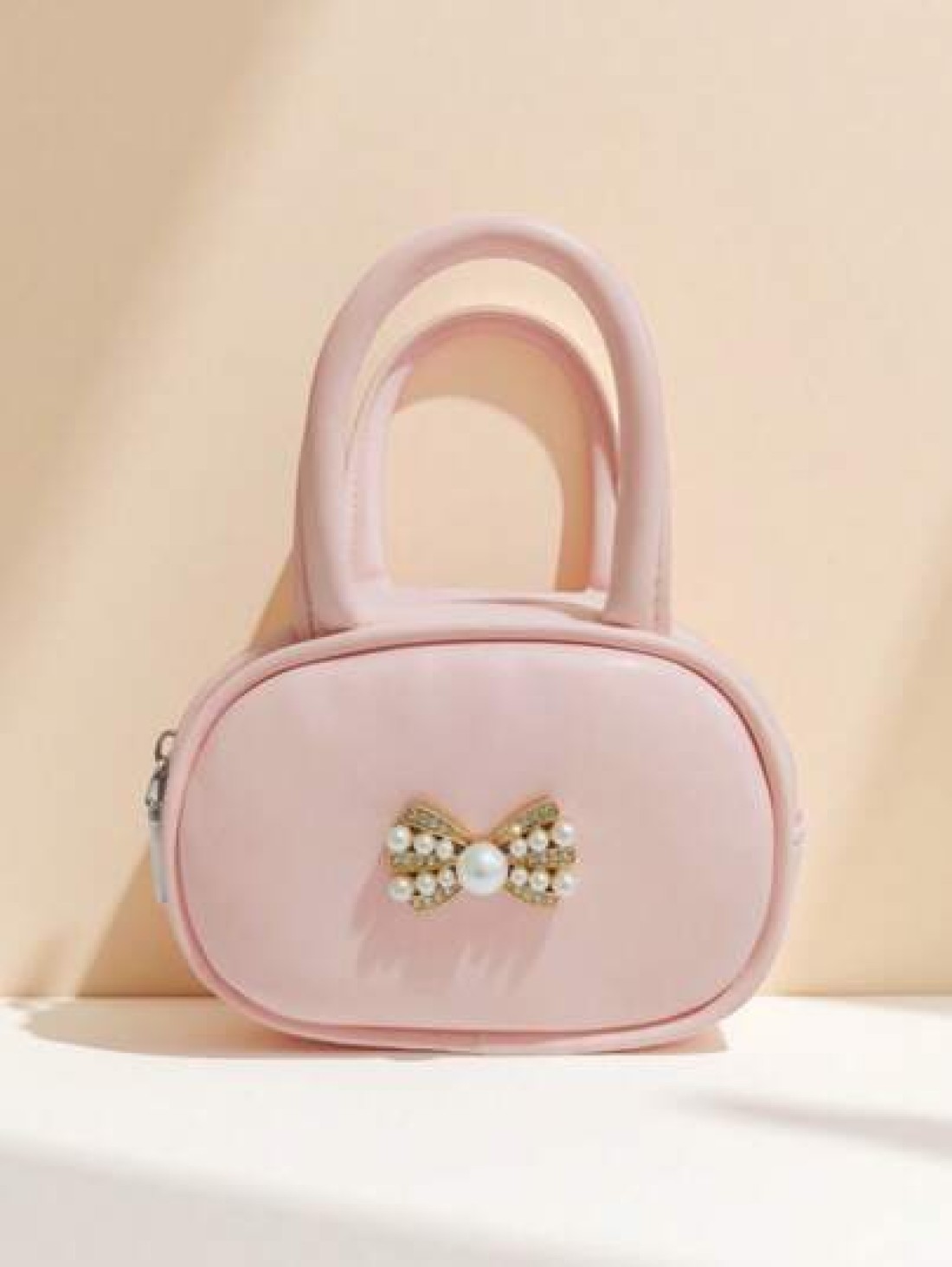 Children s Bag With Pearl Rhinestone Bow Decor Fashion New Style Girls Handbag Holiday Gift Princess Mini Bag Coin Purse Simple Small Round Bag