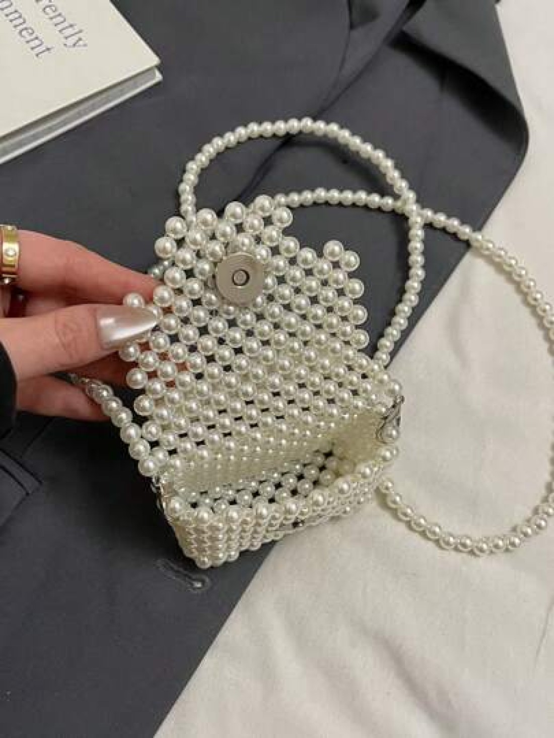 Versatile Mini Retro Girl Crochet Faux Pearl Beaded Bag