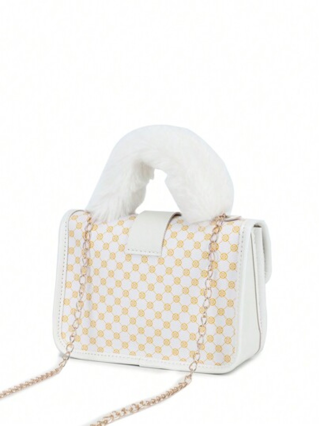 1pc Girl s Vintage Printed Plush Handbag Cute Metal Chain Crossbody Bag Casual Mobile Bag Ideal Choice For Gifts