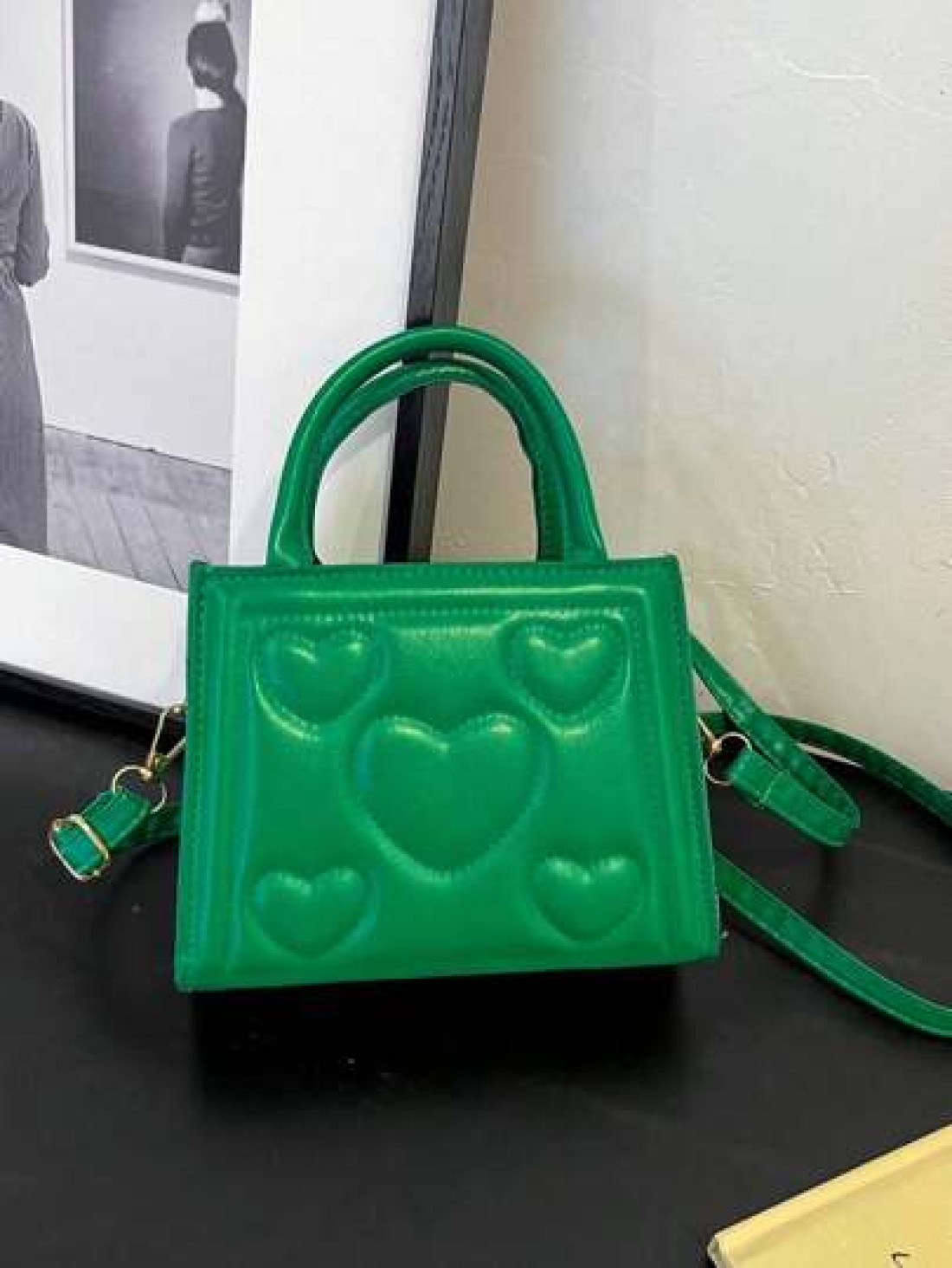 1pc Pu Zipper Opening And Closing Fashionable Small Fresh Love Indentation Handbag Korean Simple Solid Color Versatile Shoulder Messenger Bag Niche Design Comfortable Adjustable Shoulder Strap Versati