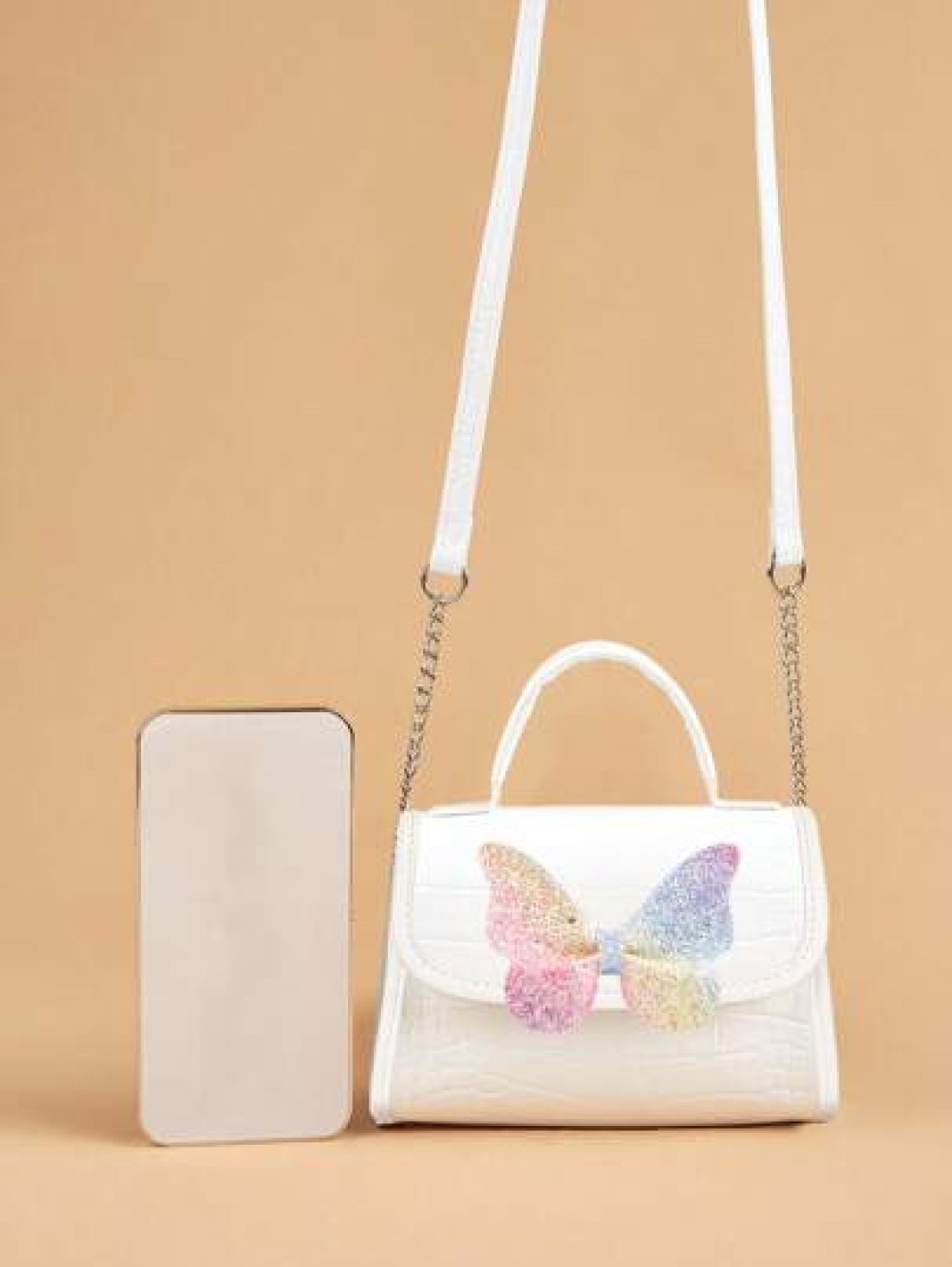 1pc Girls Cute Sparkle Butterfly Crocodile Pattern PU Chain Shoulder Bag Suitable For All Seasons Daily Use