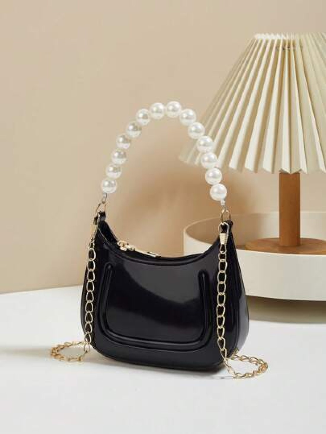 Mini Underarm Bag For Toddler Girls Pearl Decor Zipper Closure Handbag Lovely Gift Bag For Girls