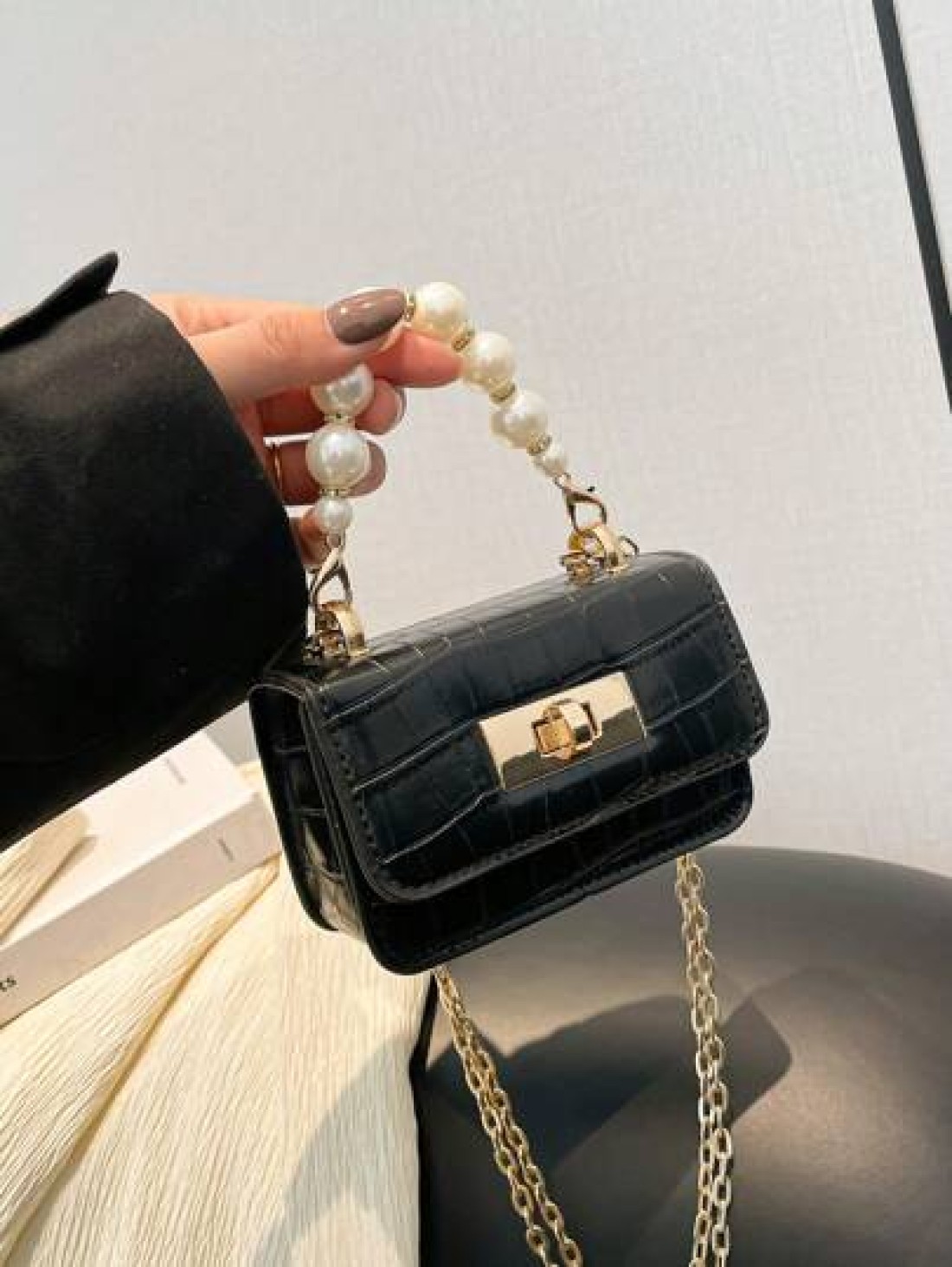 1pc Crocodile Pattern Jelly Bag Children s Handbag Coin Purse Pearl Crossbody Small Bag Exquisite And Fashionable Pearl Handbag Small Square Bag Suitable For Girls To Go Shopping Daily Use Attend Part