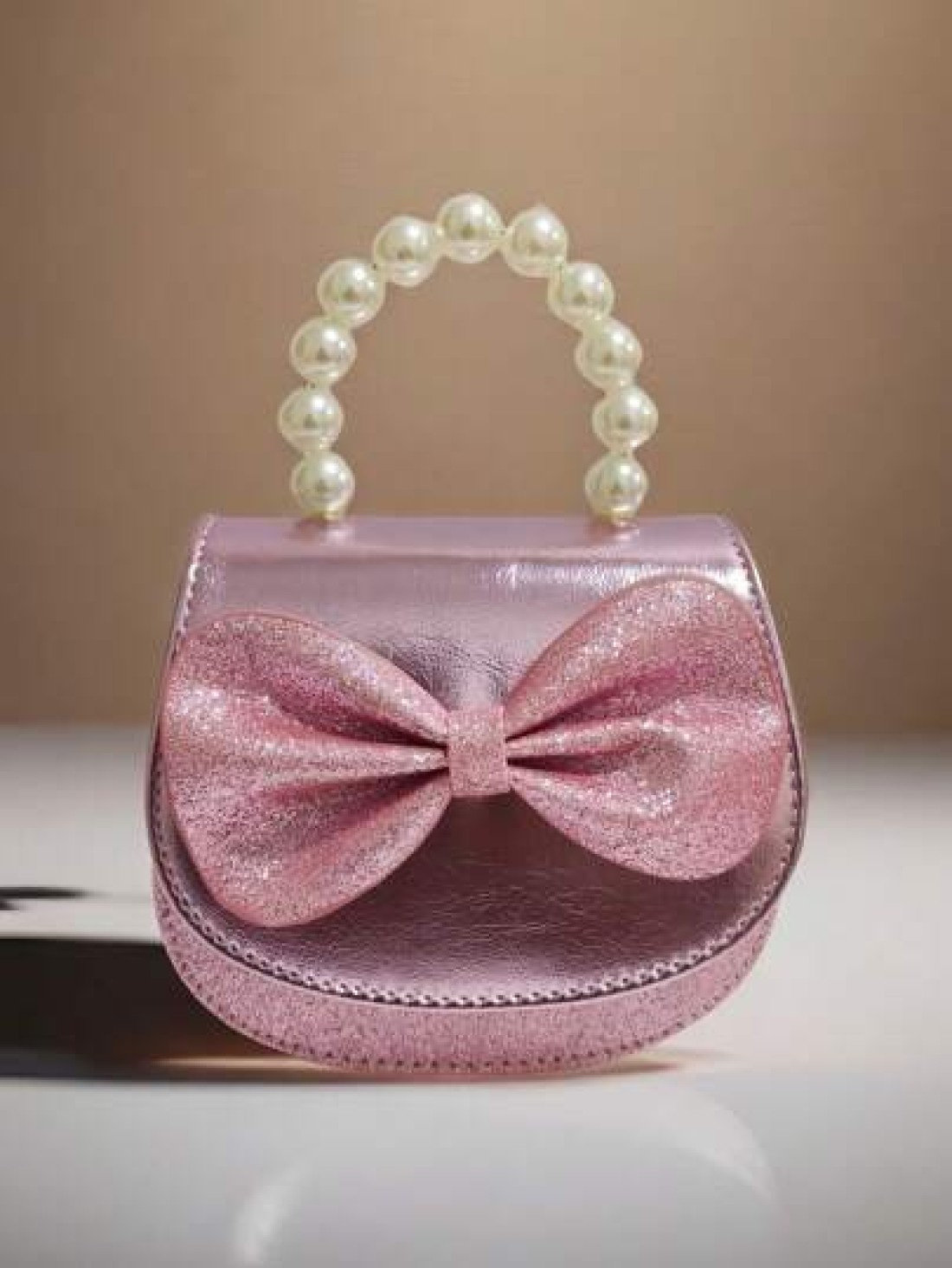 Children s Fashionable Pearl Handbag Holiday Gift PU Leather Butterfly Decor Round Pouch Stylish Princess Mini Purse For Girls