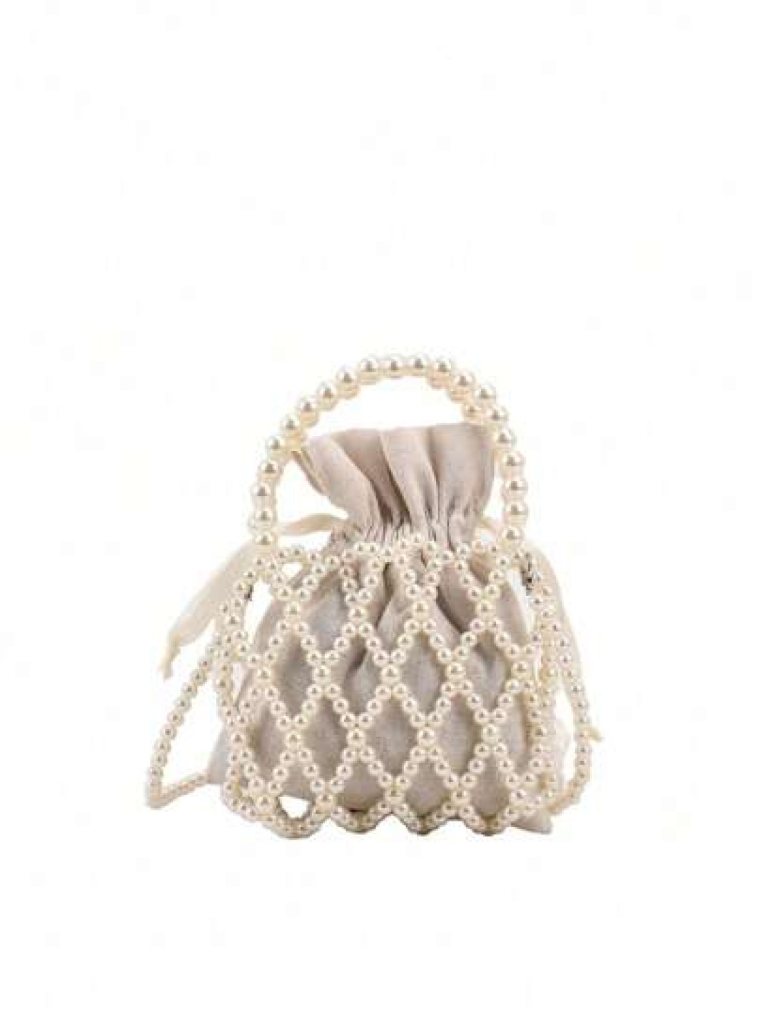 1pc Girls Plastic Nylon French Retro Beaded Bucket Pearled Handbag Suitable For Spring Summer Daily Use Crossbody Vertical Or Horizontal Random Inner Lining Random