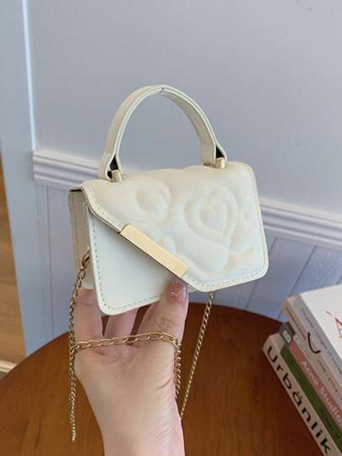1pc Niche Bag Mini Leather Bag Small Square Bag Love Flower Print Multifunctional Metal Chain Casual Fashion Handbag Suitable For Teenagers To Travel Daily Matching Suitable For Shopping And Daily Use