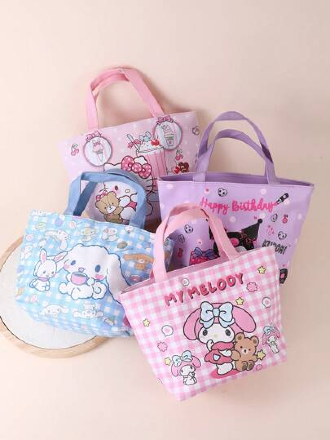 Sanrio 1pc Sanrio KT Cartoon Cute Girl Thermal Lunch Bag Kuromi Pachimaru Large Capacity Student Bento Box Bag