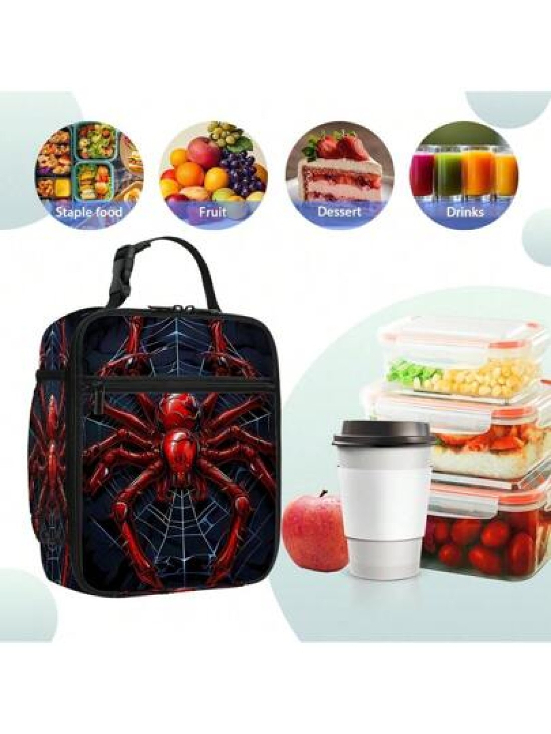Spider Print Lunch Bag Insulated Tote Bag Portable Carry On Bag Tote Ice Bag Lunch Bag Multifunctional Lunch Box Bag For Work Travel Picnic