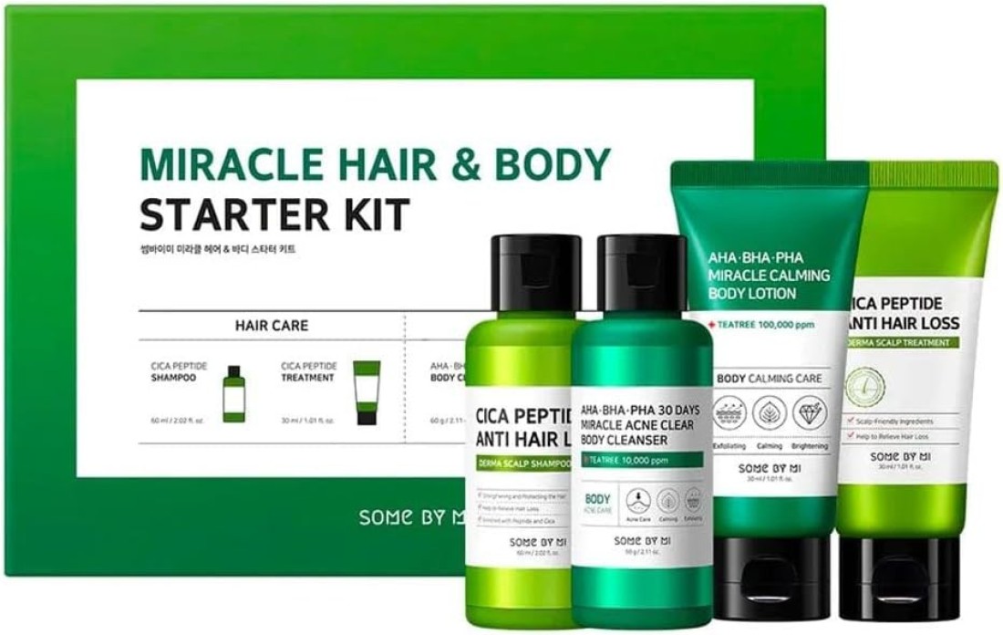 Some By Mi Miracle Hair & Body Starter Kit Cica Shampoo 60ml (Cica treatment 30ml, Miracle Body Cleanser 60g, Miracle Body...