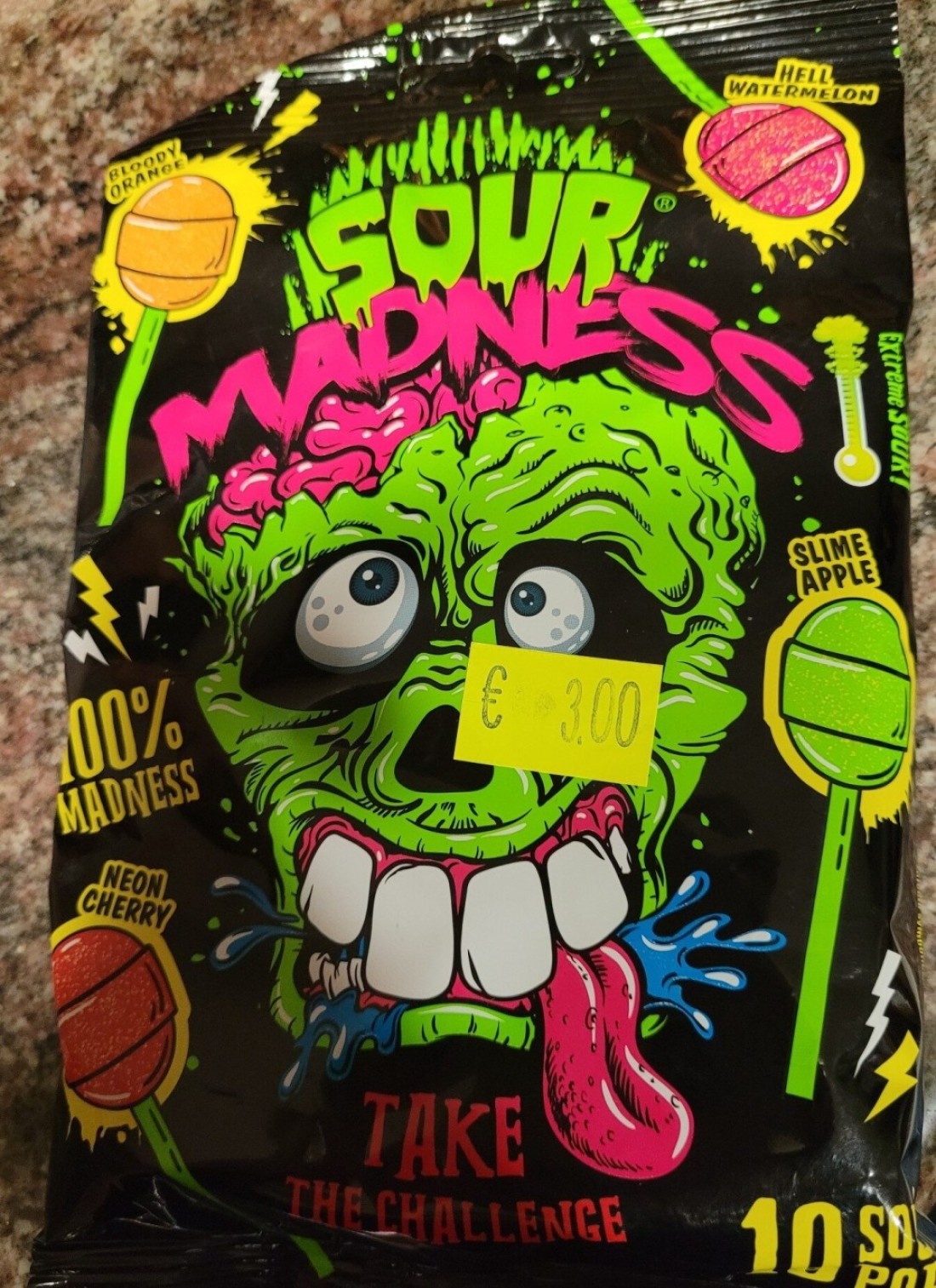 sour madness skull lollipop 100gm