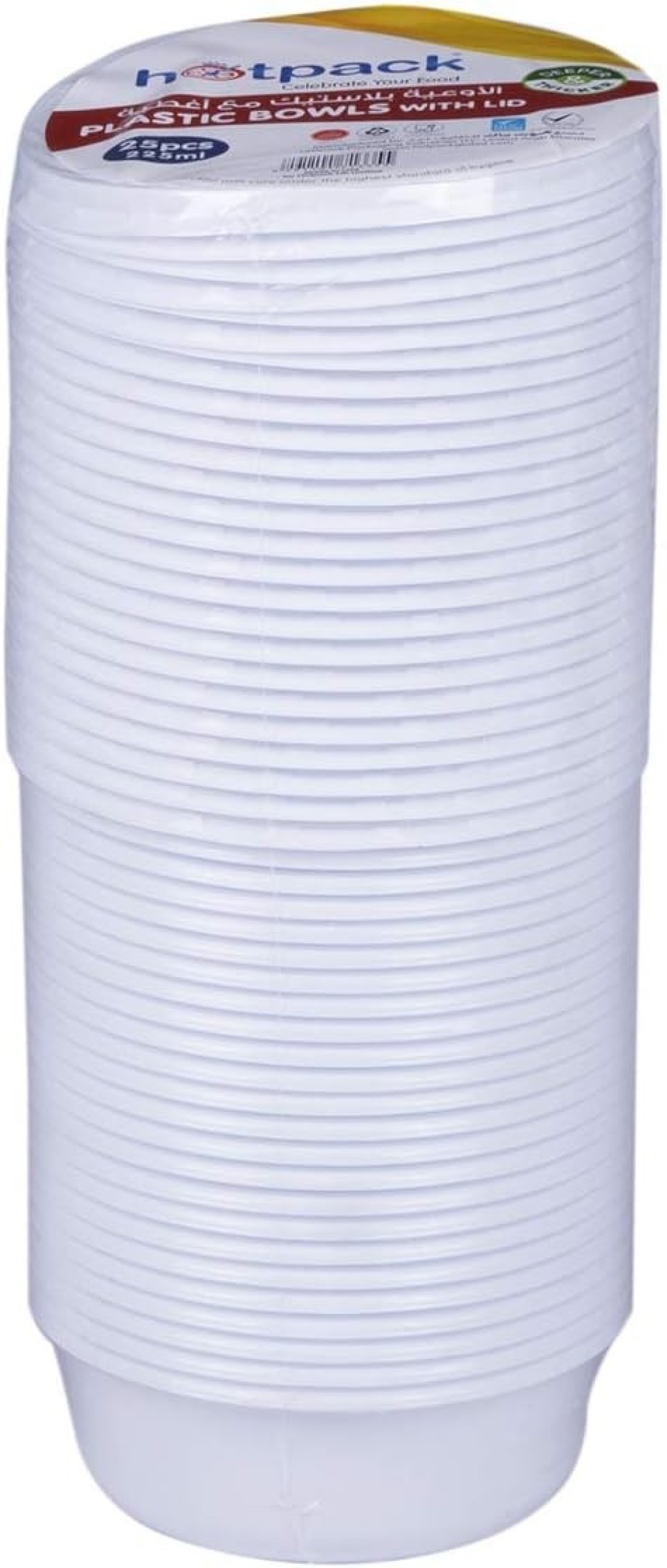 Hotpack-White Plastic Bowl 225 Cc+Lid 25Pcs
