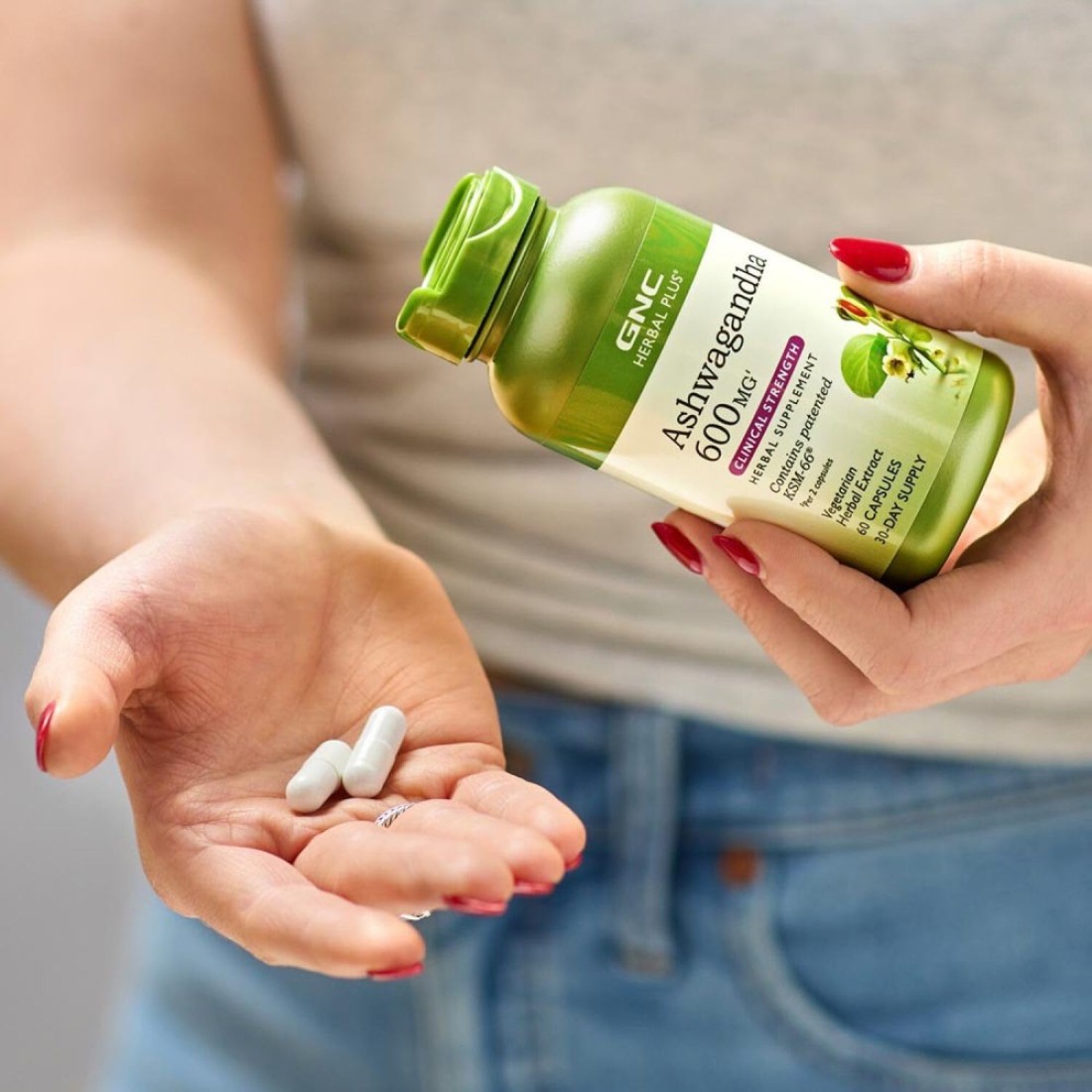 GNC Herbal Plus Ashwagandha 600mg, 60 Capsules, Supports a Healthy Response to Stress