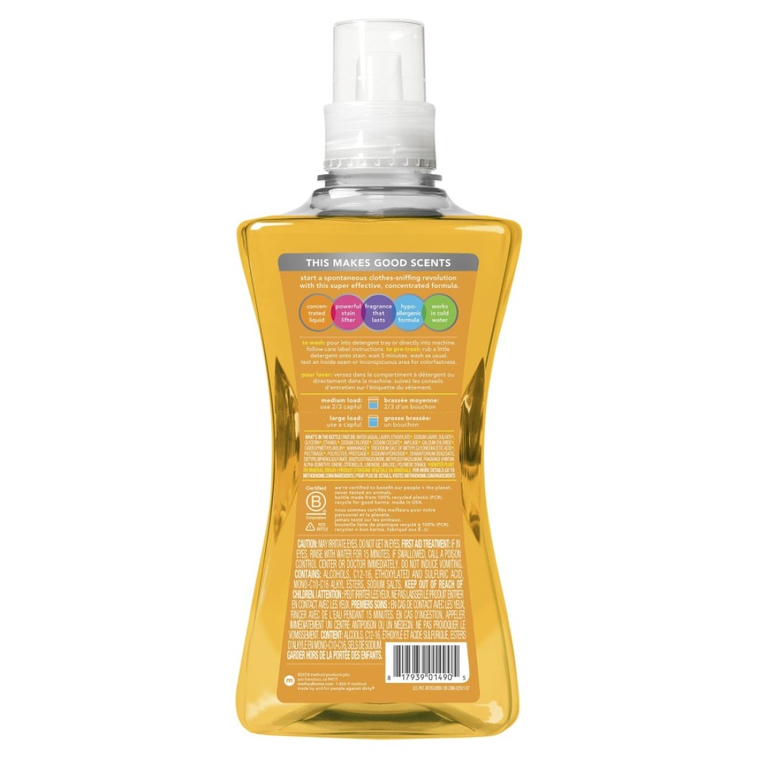 MethodLiquid Laundry Detergent Ginger Mango 66 Loads Per Bottle Hypoallergenic Biodegradable Formula PlantBased Stain Remover 535 Fl Oz Pack of 1