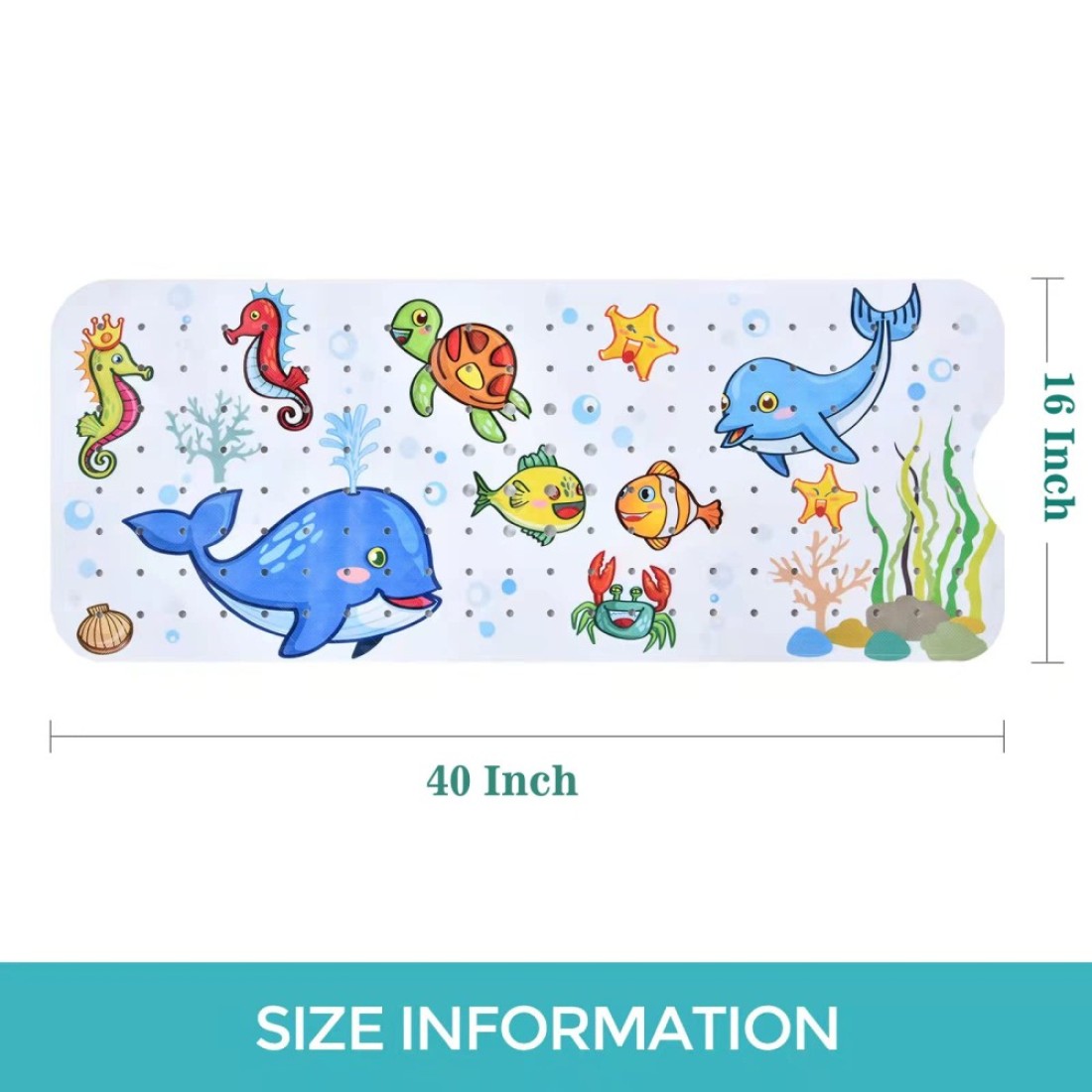 Tubozadi Baby Bath Mat for Tub Kids Non Slip Bathtub Mats Baby Extra Long 40X16 Inch Bathroom Toddler Anti Slip Shower Mat with Suction Cups Drain HolesMachine WashableWhale