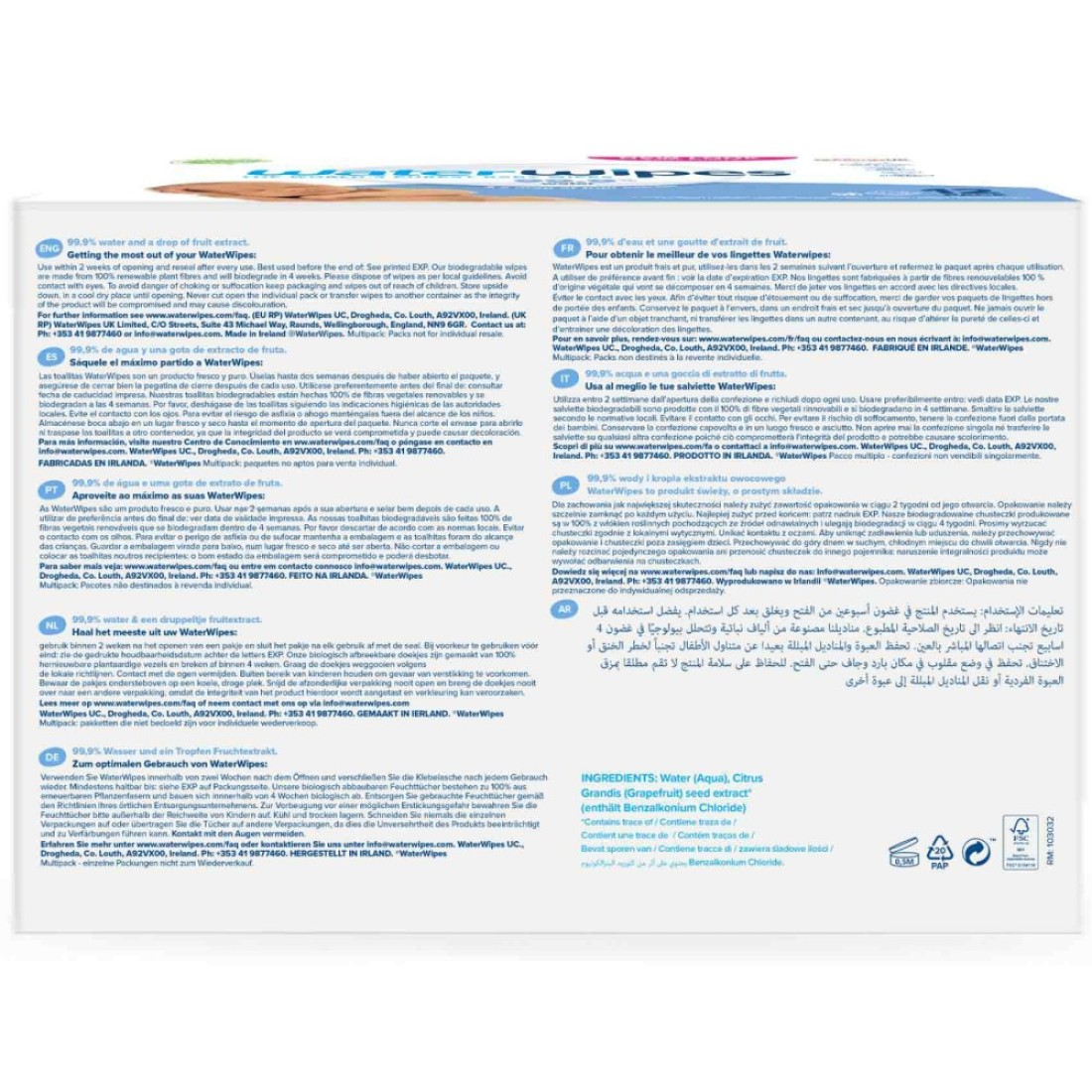 Water Wipes Purest Baby Wipes White 60 Wipes Pack of 12