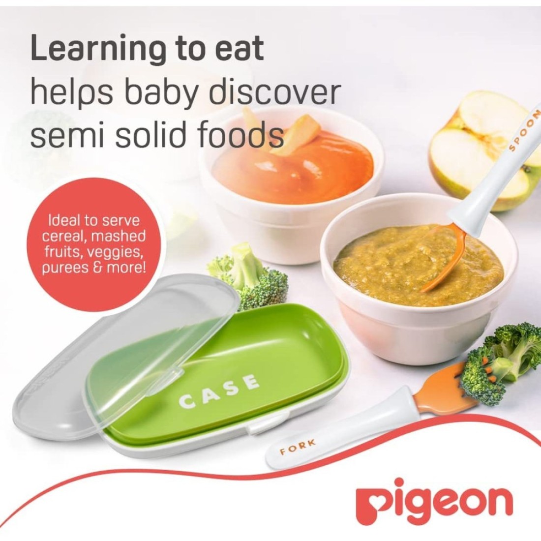 Pigeon Do It Myself Spoon And Fork Set With Travel Case Stage 2 26400 Multicolour Pack of 3