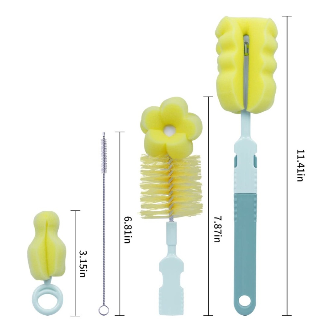 SEBIKAM Baby Bottle Brush 4 in 1 Bottle Scrubber Cleaner Brushes Set Sponge Milk Water Brush Kit Includes Baby Bottle Cleaner Brush Nipple Brush Straw Cleaner Green