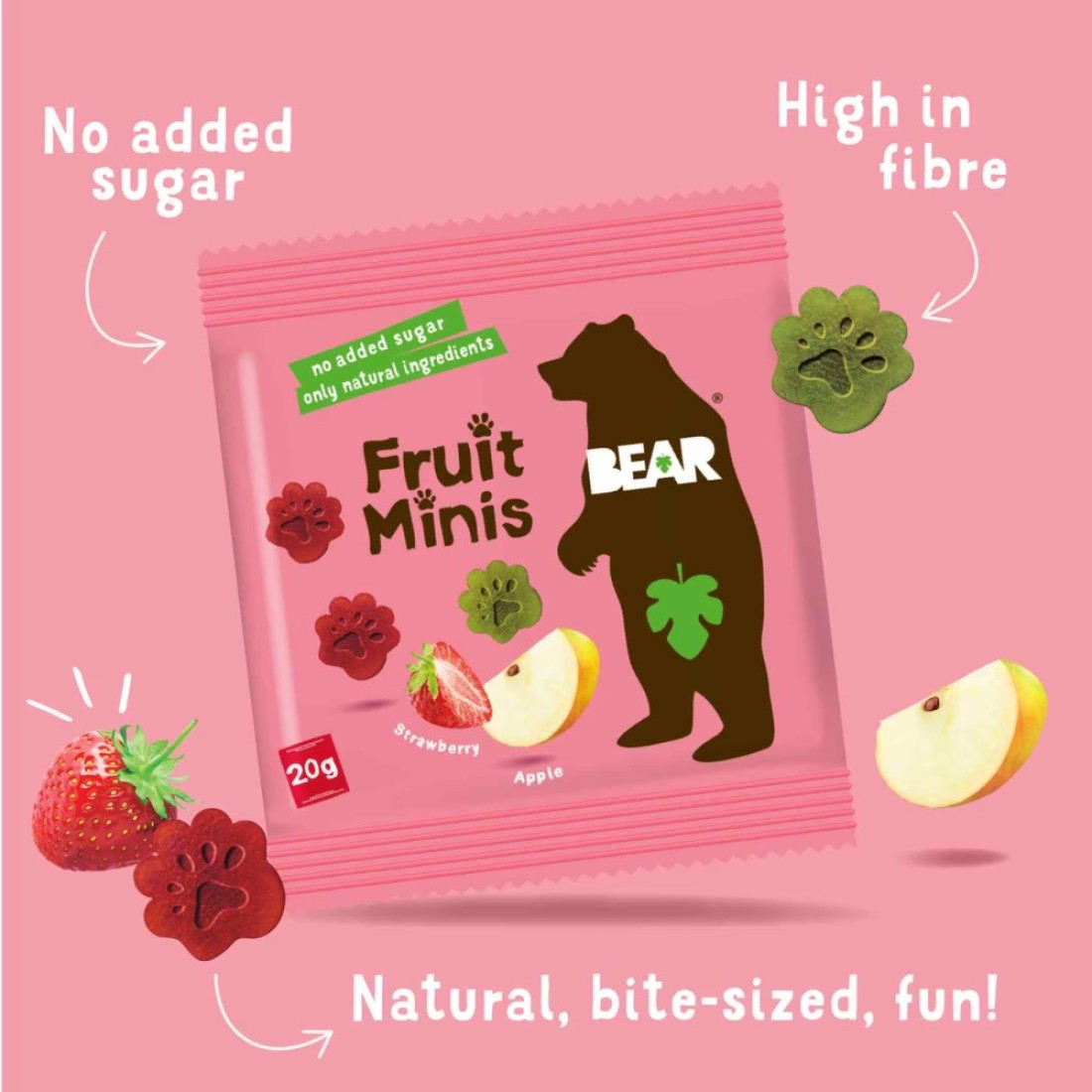 Bear Dino Paws Strawberry And Apple Pure Fruit Snacks 20g Pack of 5