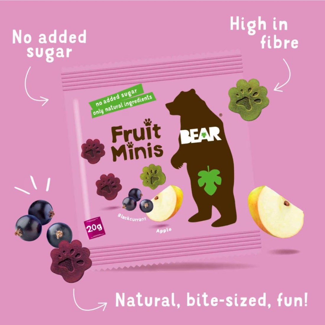 Bear Paws Apple And Blackcurrant Pure Fruit Snacks 20g Pack of 5