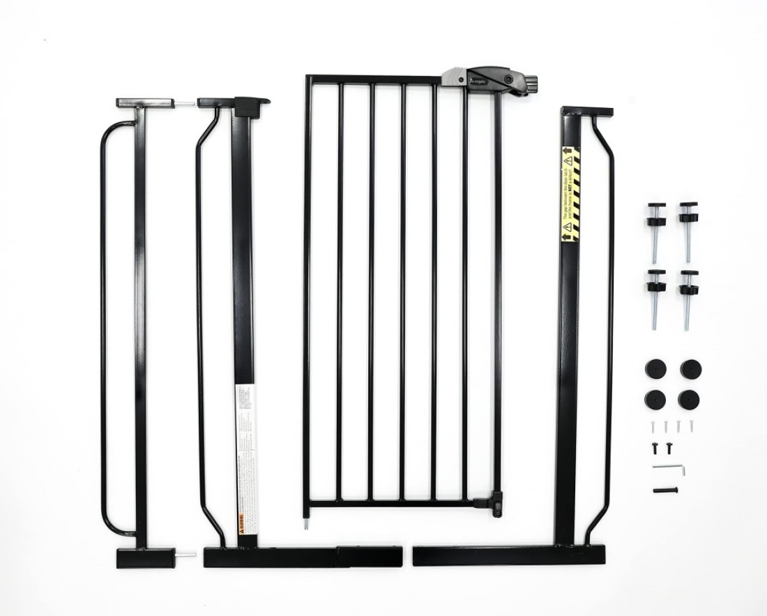 Regalo Easy Step Extra Tall Walk Thru Baby Gate Bonus Kit Includes 4Inch Extension Kit Pressure Mount Kit and Wall Cups and Mounting Kit Black 4 Count Pack of 1