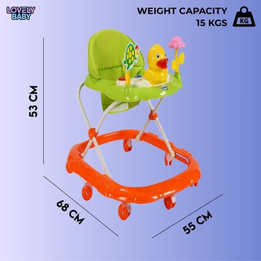 Lovely Baby Foldable Kids Walker LB 852 with Adjustable Height, Music &amp; Toys, Rotating Wheels, Foldable Safe Support Activity Walker for Toddlers, Small Infant Boy Girl 6-15 M - Orange