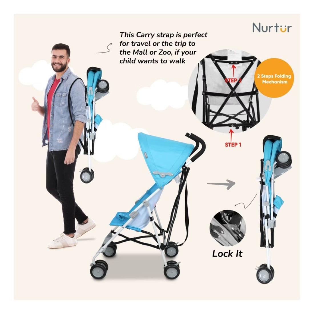 Nurtur Baby Canopy Stroller B801FT-NR10 45x59x95cm