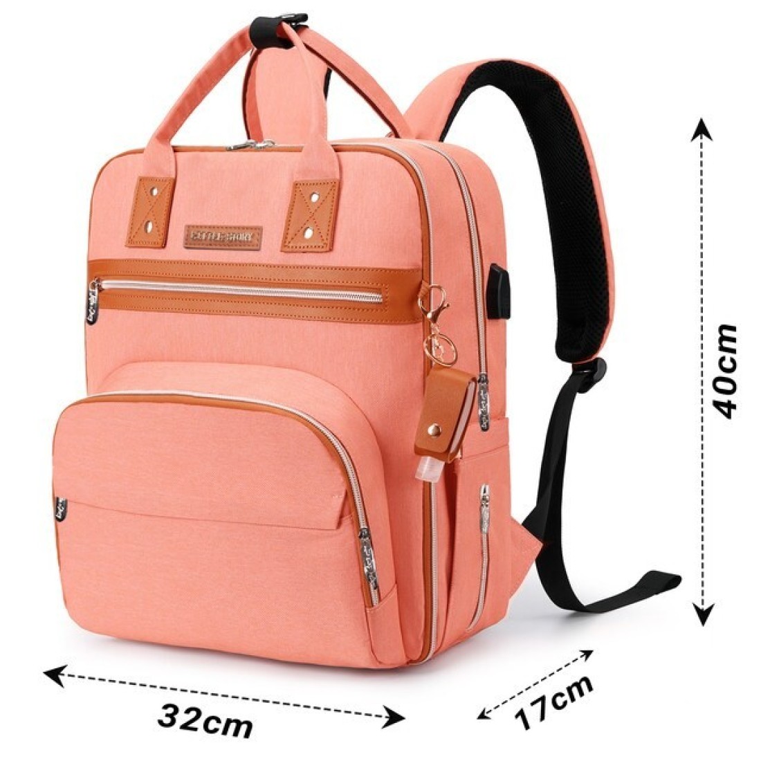Little Story 2in1 Diaper Bag w / Sanitizer Bottle keychain &amp; Stroller Hooks - Pink