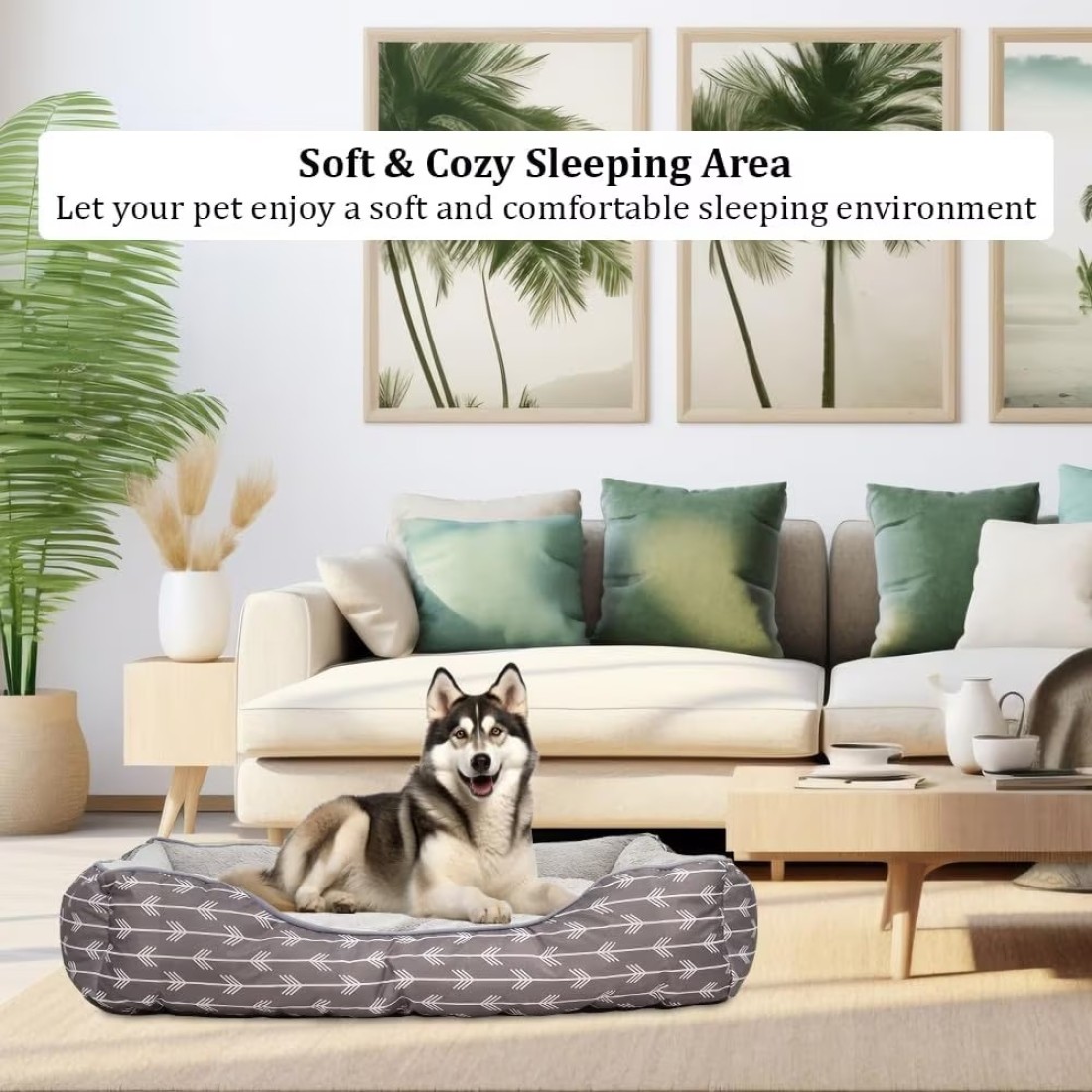 Dog bed for large and medium dogs, Orthopedic pet bed couch with anti-slip bottom, Comfortable and breathable dog bed, Machine washable pet beds 90 cm (Grey)